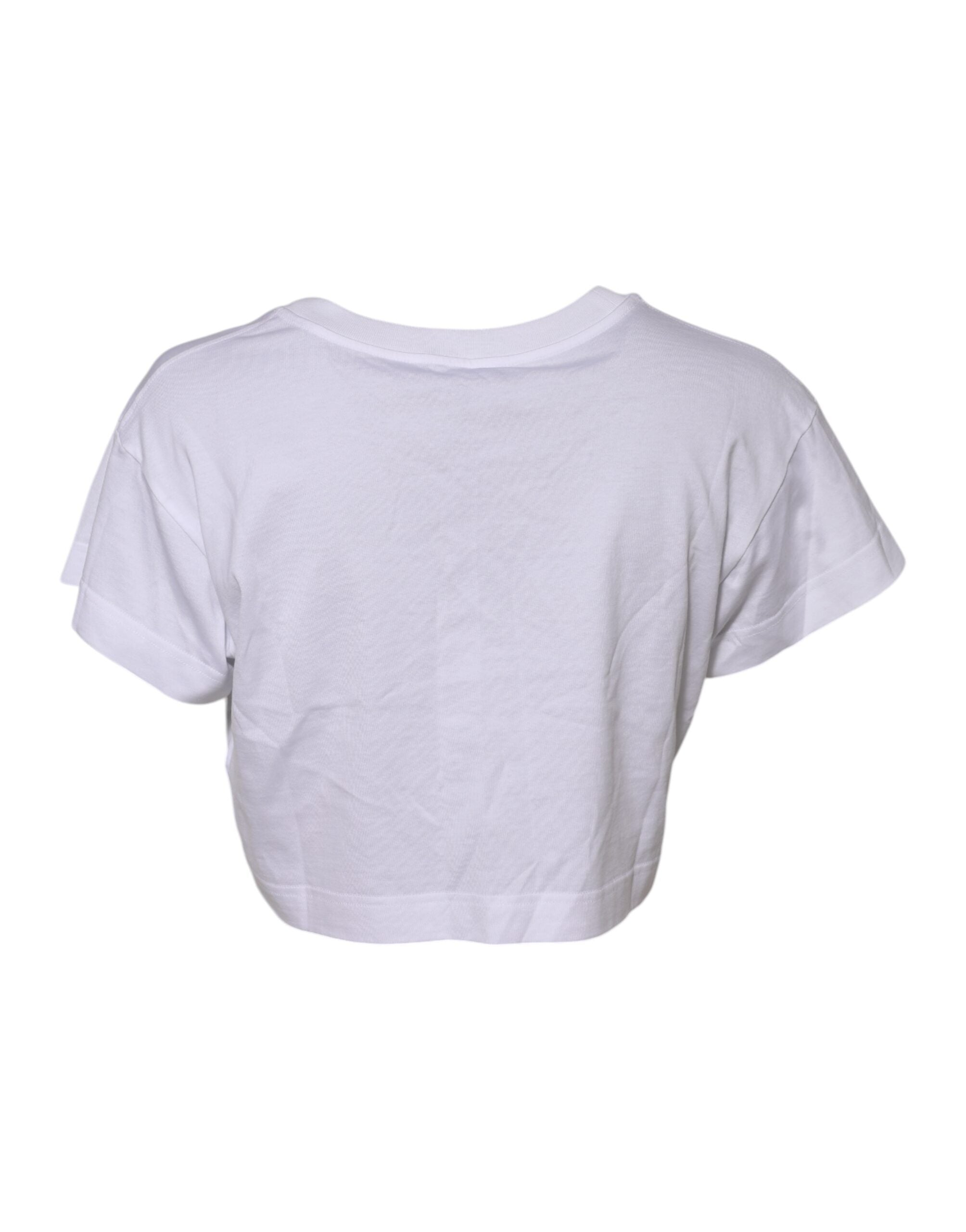 Dolce & Gabbana White Floral Lace DG Detailing Cropped Women's T-shirt (Pre-Owned)