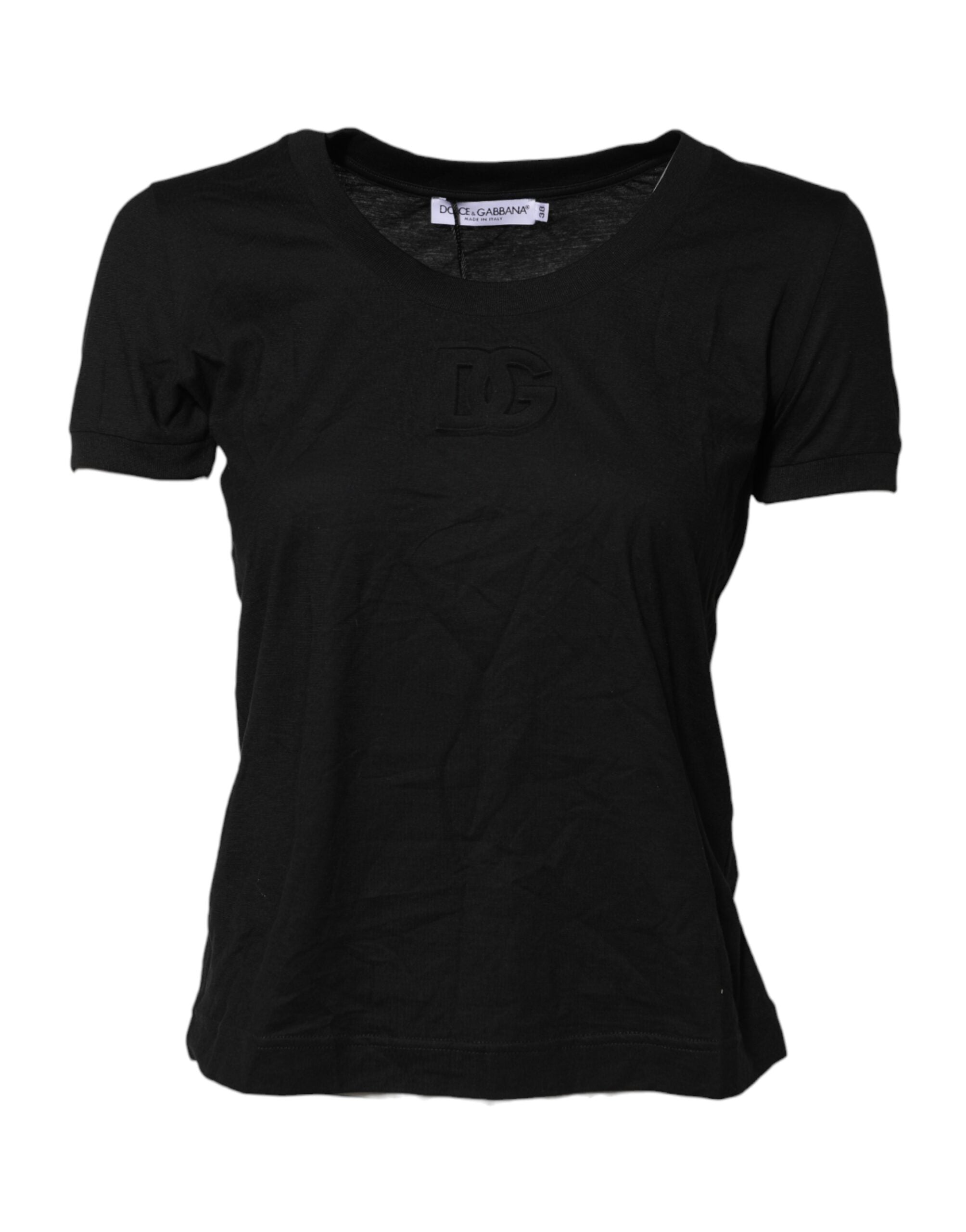 Dolce & Gabbana Black Cotton Short Sleeves Round Neck Women's T-shirt (Pre-Owned)