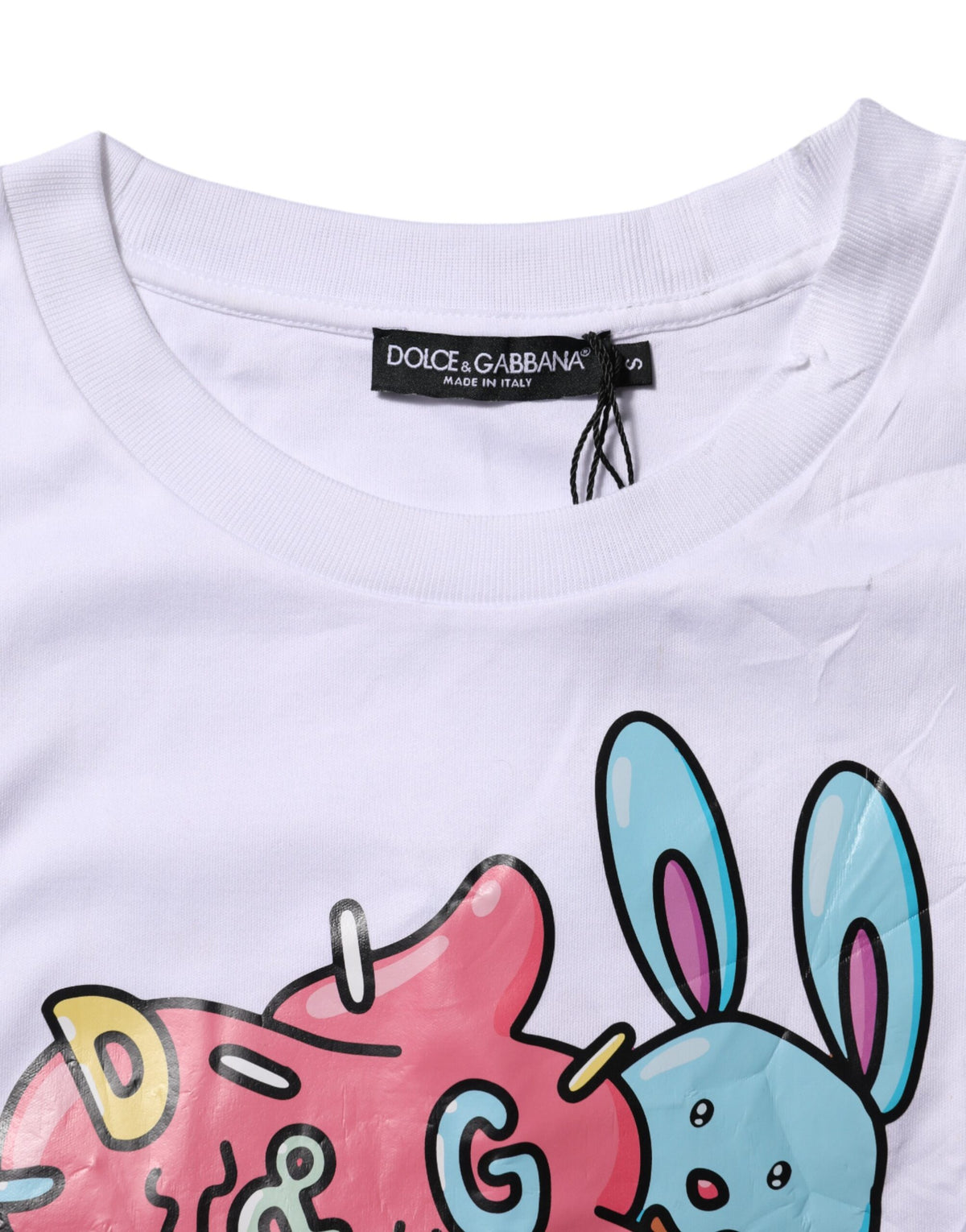 Dolce & Gabbana White Cotton Graphic Print Crew Neck Women's T-shirt (Pre-Owned)