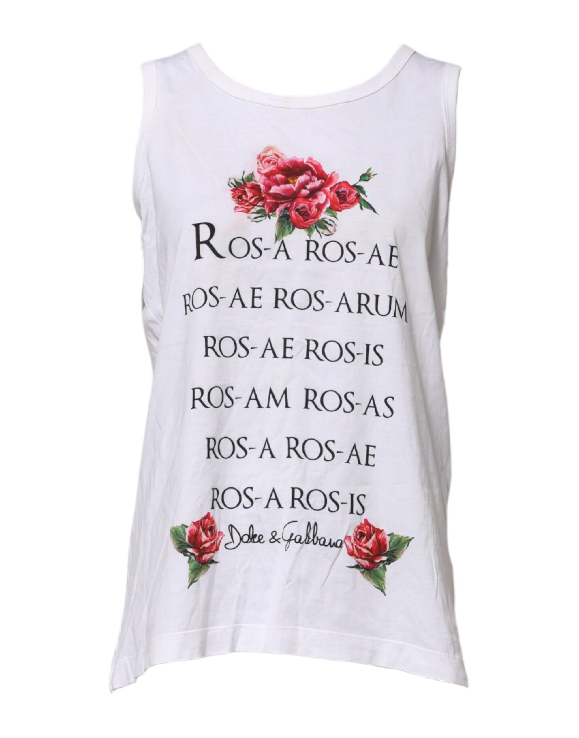 Dolce & Gabbana White Cotton Printed Sleeveless Round Neck Women's Top (Pre-Owned)