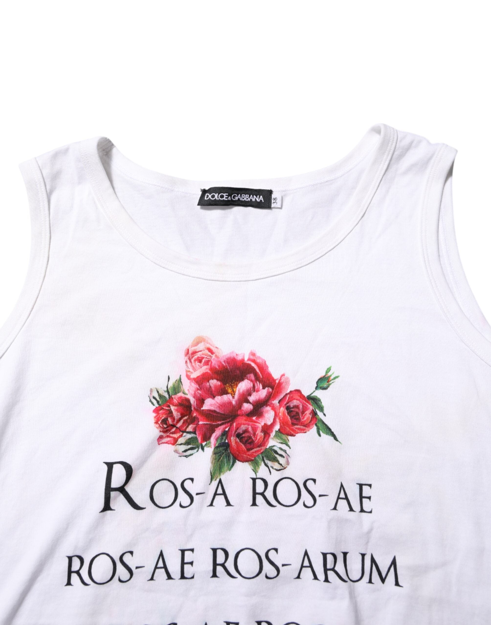 Dolce & Gabbana White Cotton Printed Sleeveless Round Neck Women's Top (Pre-Owned)