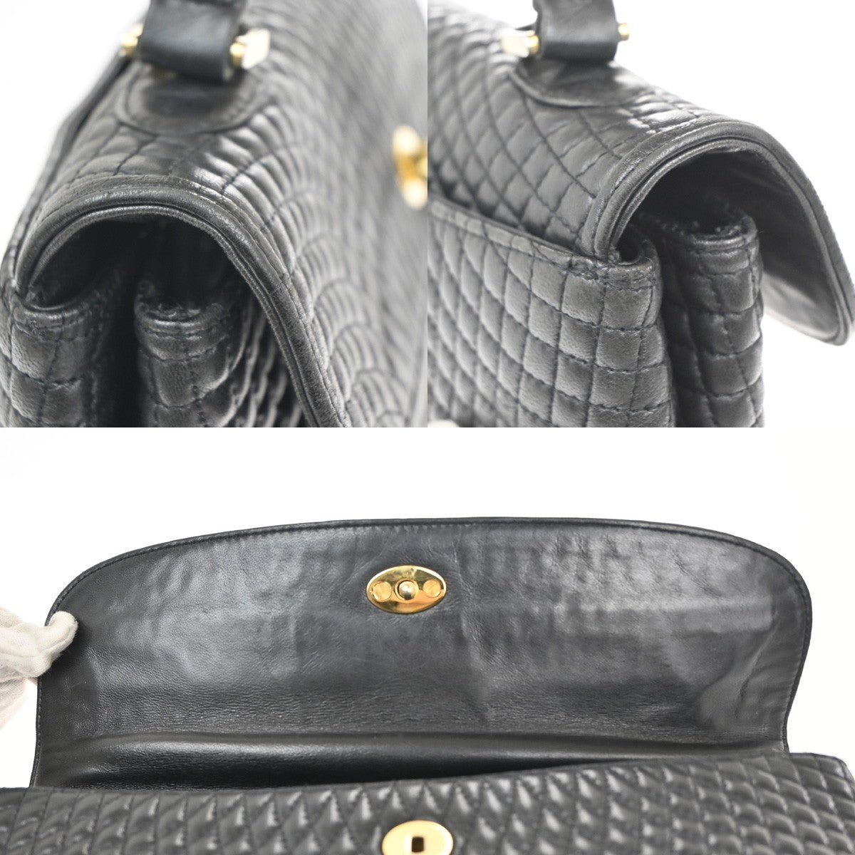 Bally Vintage Quilted Leather Black Leather Handbag (Pre-Owned)