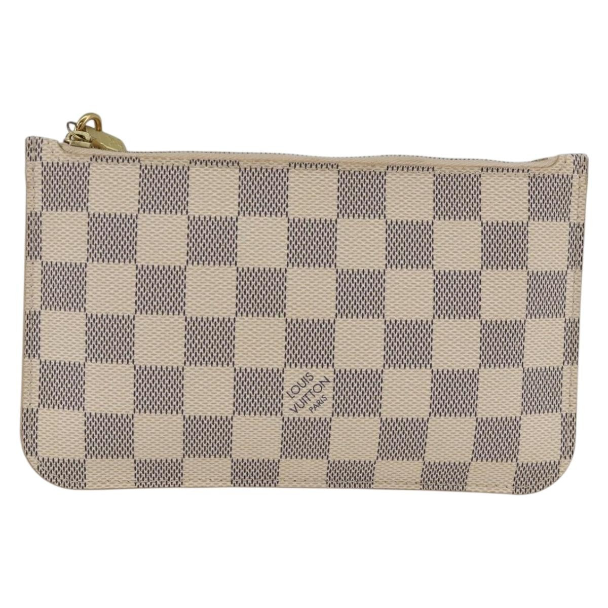 Louis Vuitton Neverfull Pochette Damier Ebene White Canvas Clutche & Pouche Bag (Pre-Owned)