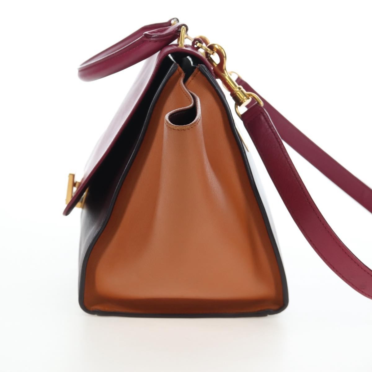 Celine Tricolor Trapeze Leather Burgundy Leather Handbag (Pre-Owned)