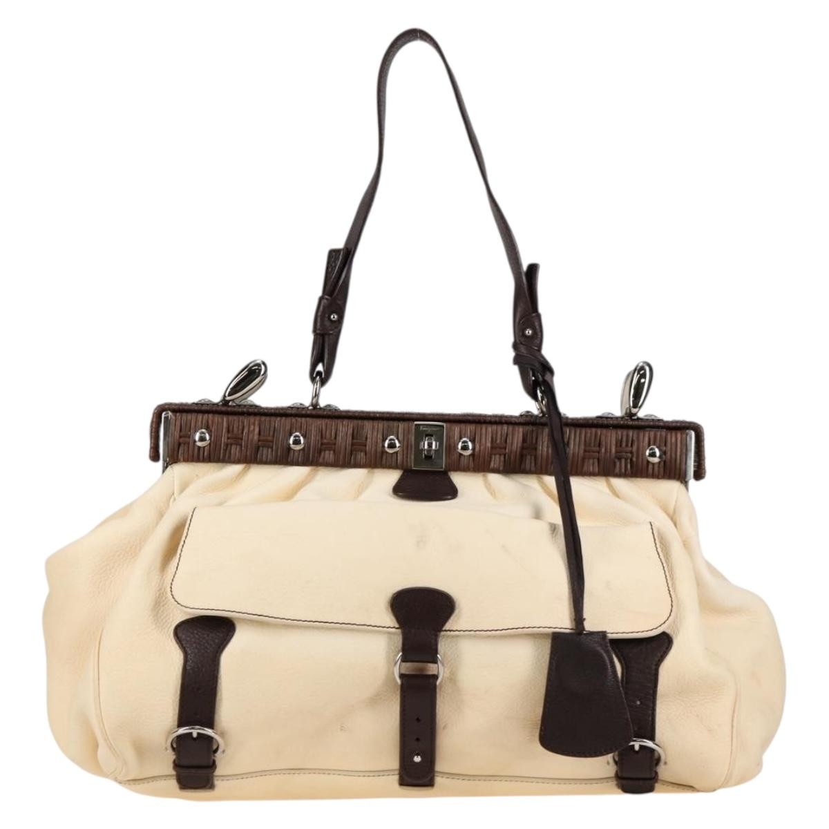 Salvatore Ferragamo Gancini Leather Beige Leather Handbag (Pre-Owned)
