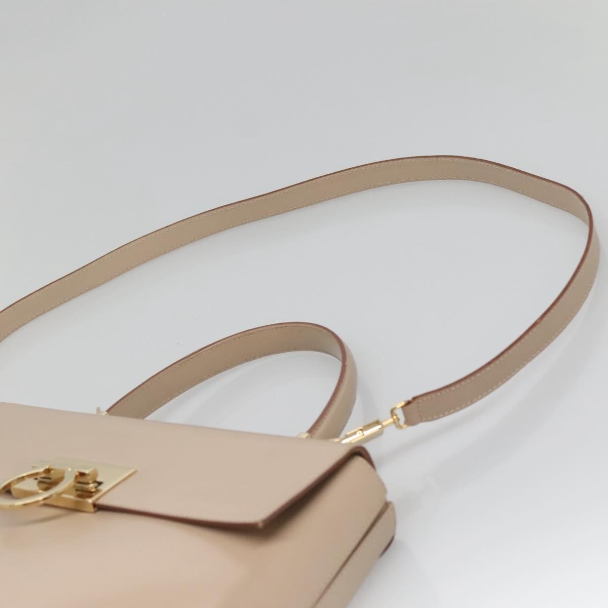 Salvatore Ferragamo Gancini Convertible Top Handle Leather Beige Leather Handbag (Pre-Owned)