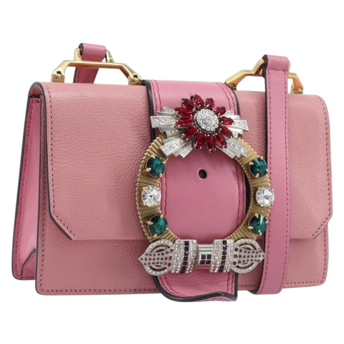 Miu Miu Madras Crystal Flap Leather Pink Leather Crossbody Bag Bag (Pre-Owned)