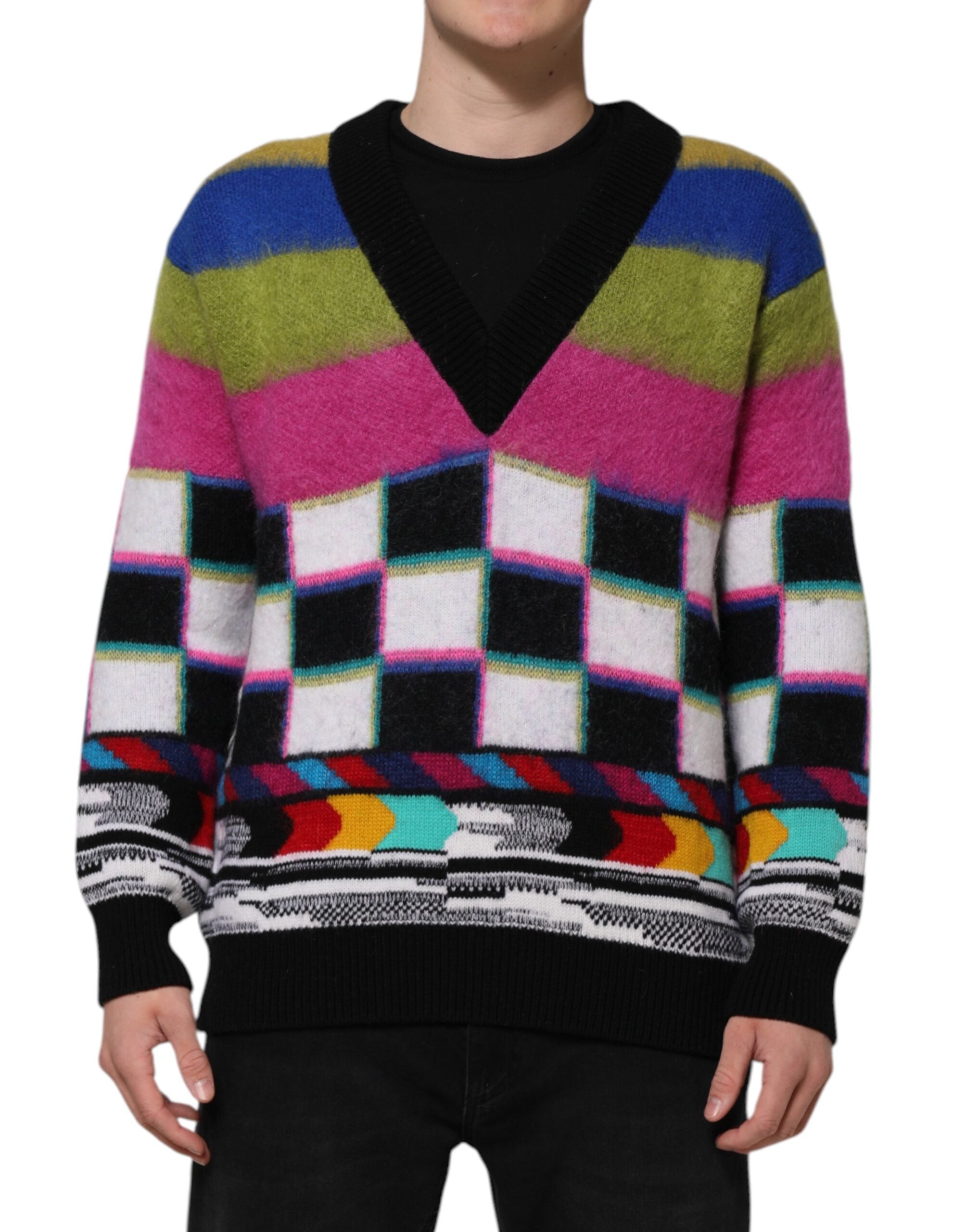 Dolce & Gabbana Multicolor Glitch Design Pullover Men's Sweater