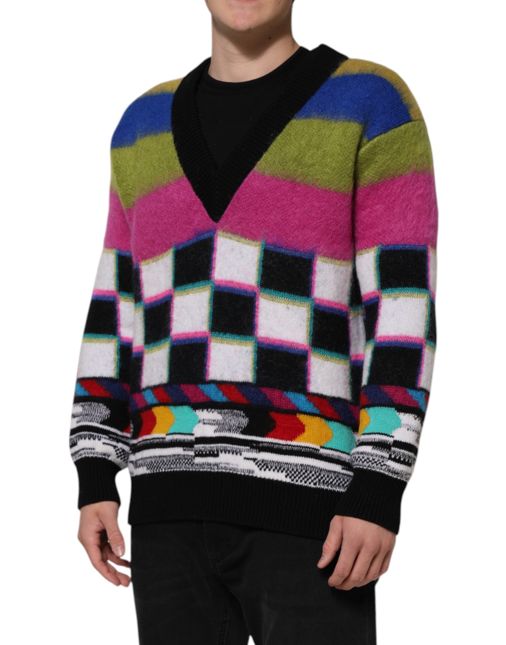 Dolce & Gabbana Multicolor Glitch Design Pullover Men's Sweater