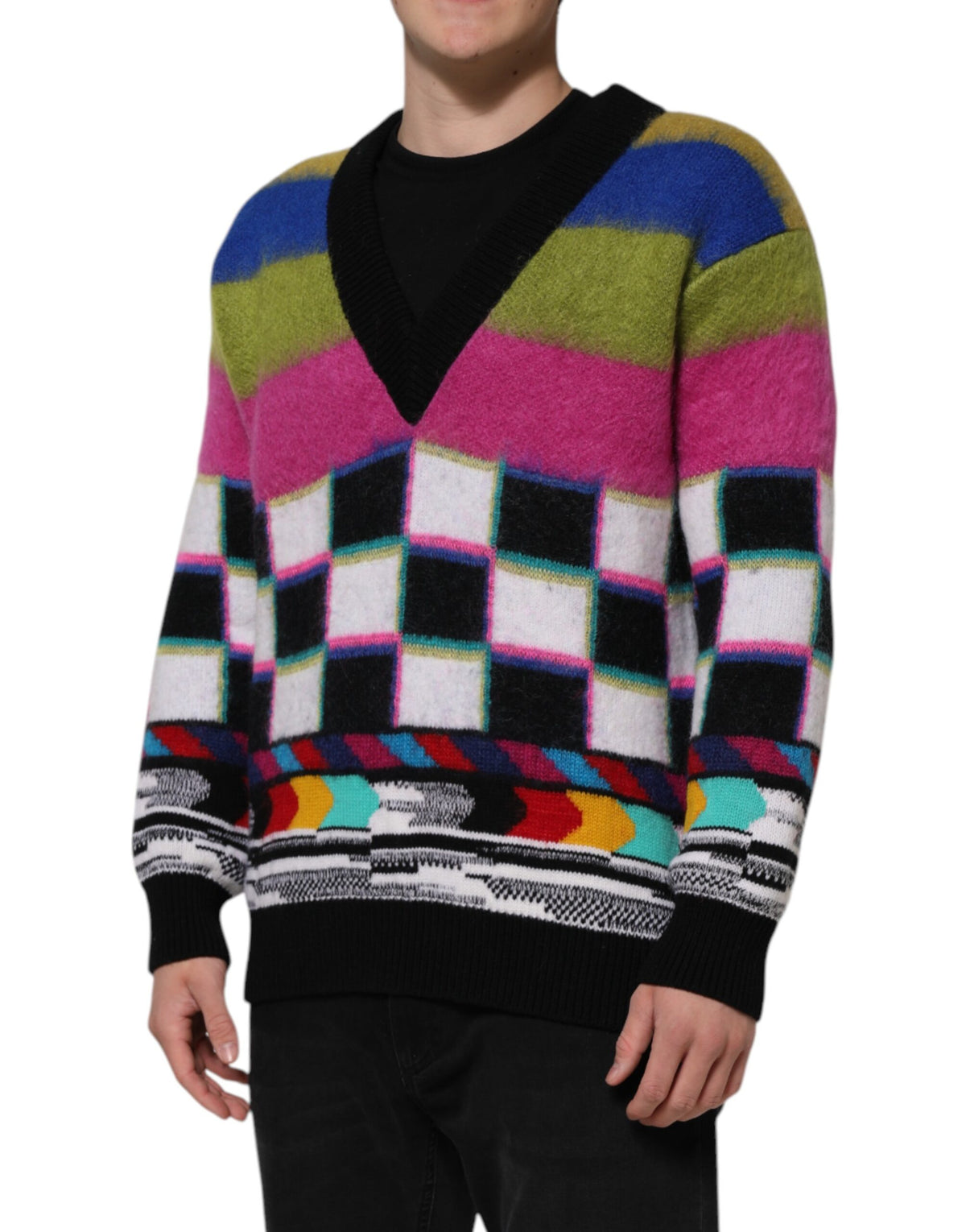 Dolce & Gabbana Multicolor Glitch Design Pullover Men's Sweater