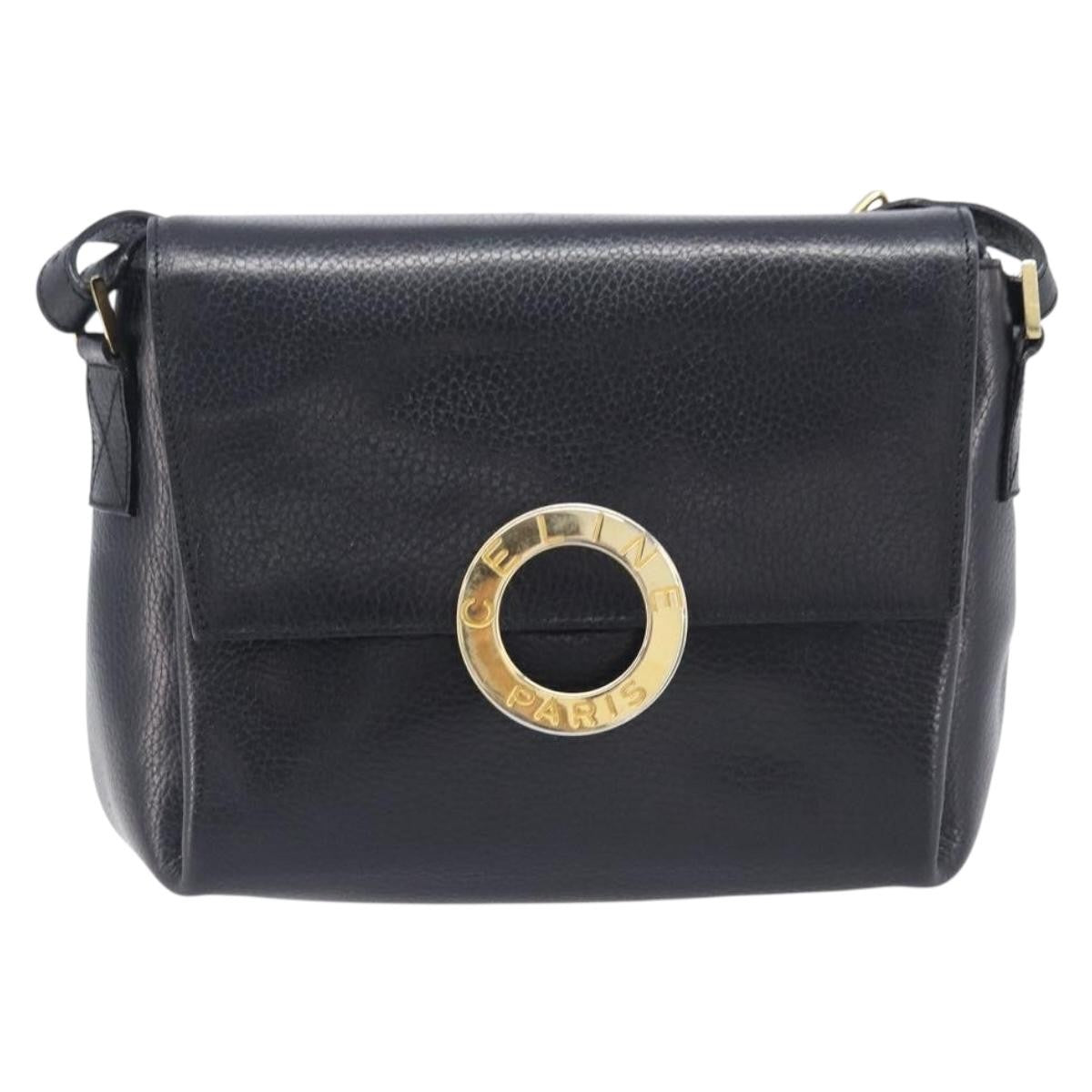 Celine Vintage Circle Logo Leather Black Leather Crossbody Bag Bag (Pre-Owned)