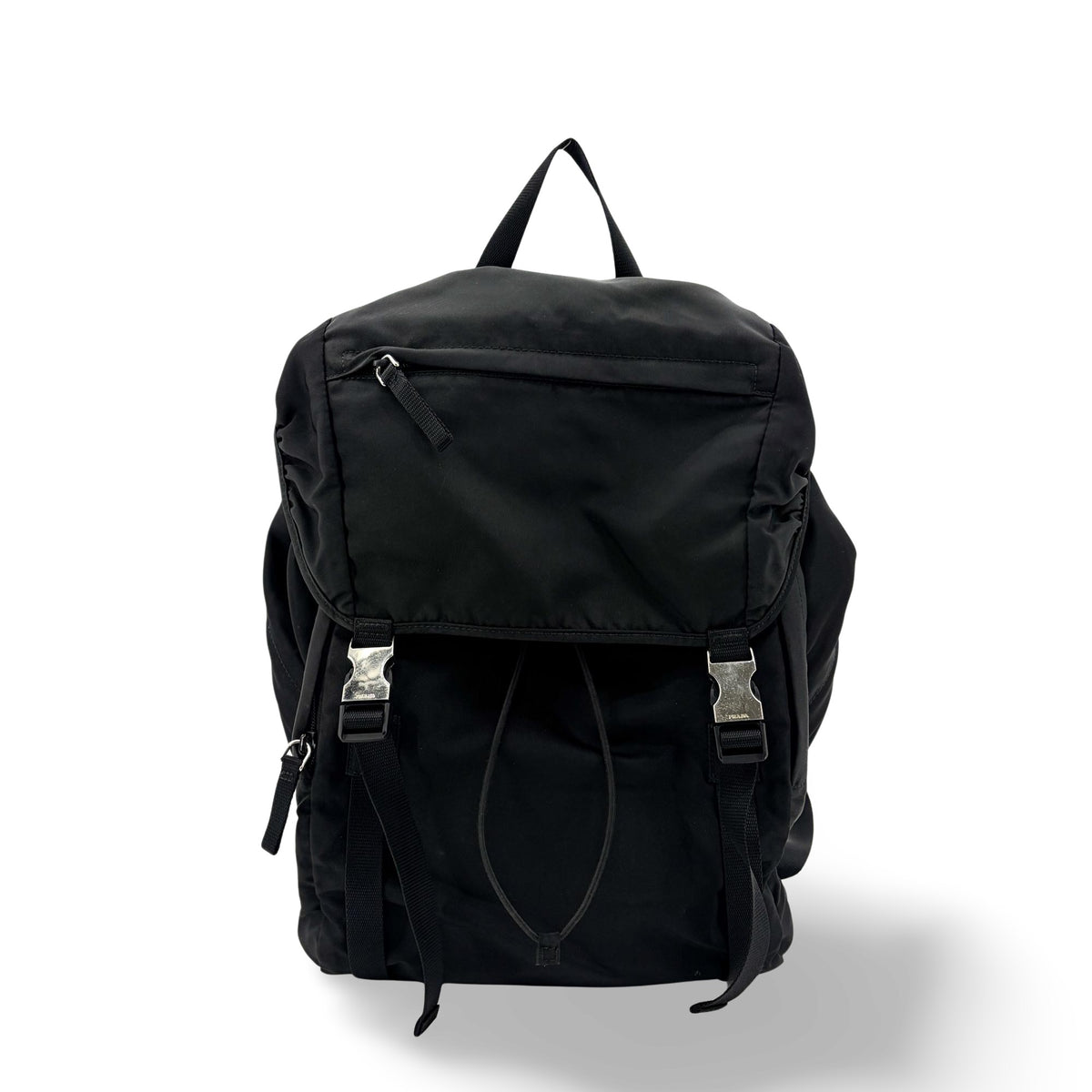 Prada Double Buckle Top Handle Tessuto Black Nylon Backpack Bag (Pre-Owned)