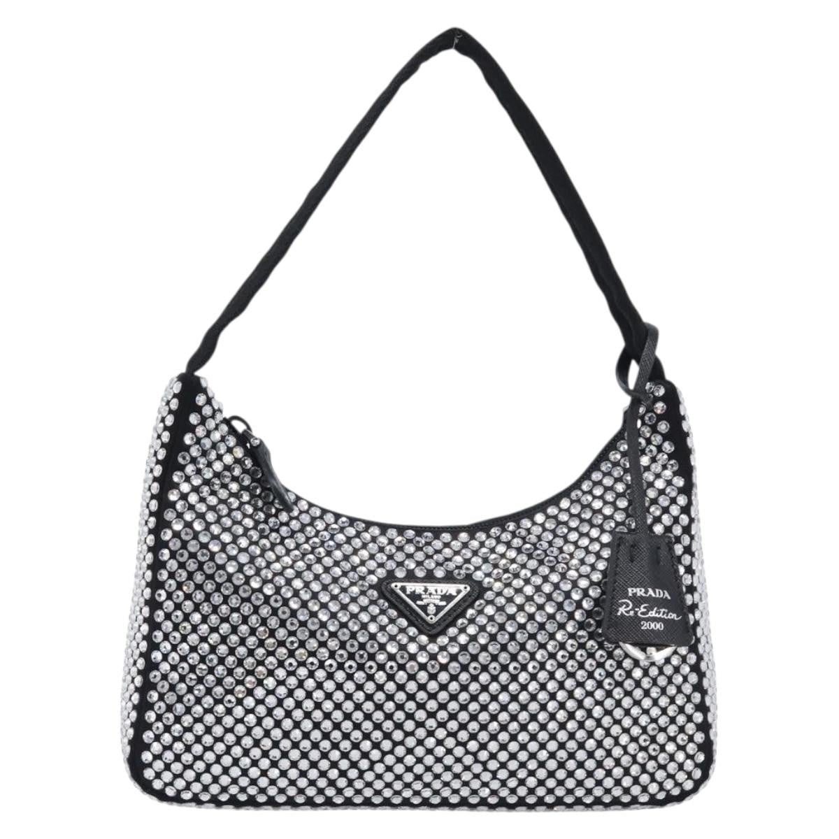 Prada Re-Edition 2000 Hobo Crystal Embellished Satin Silver Silk Shoulder Bag Bag (Pre-Owned)