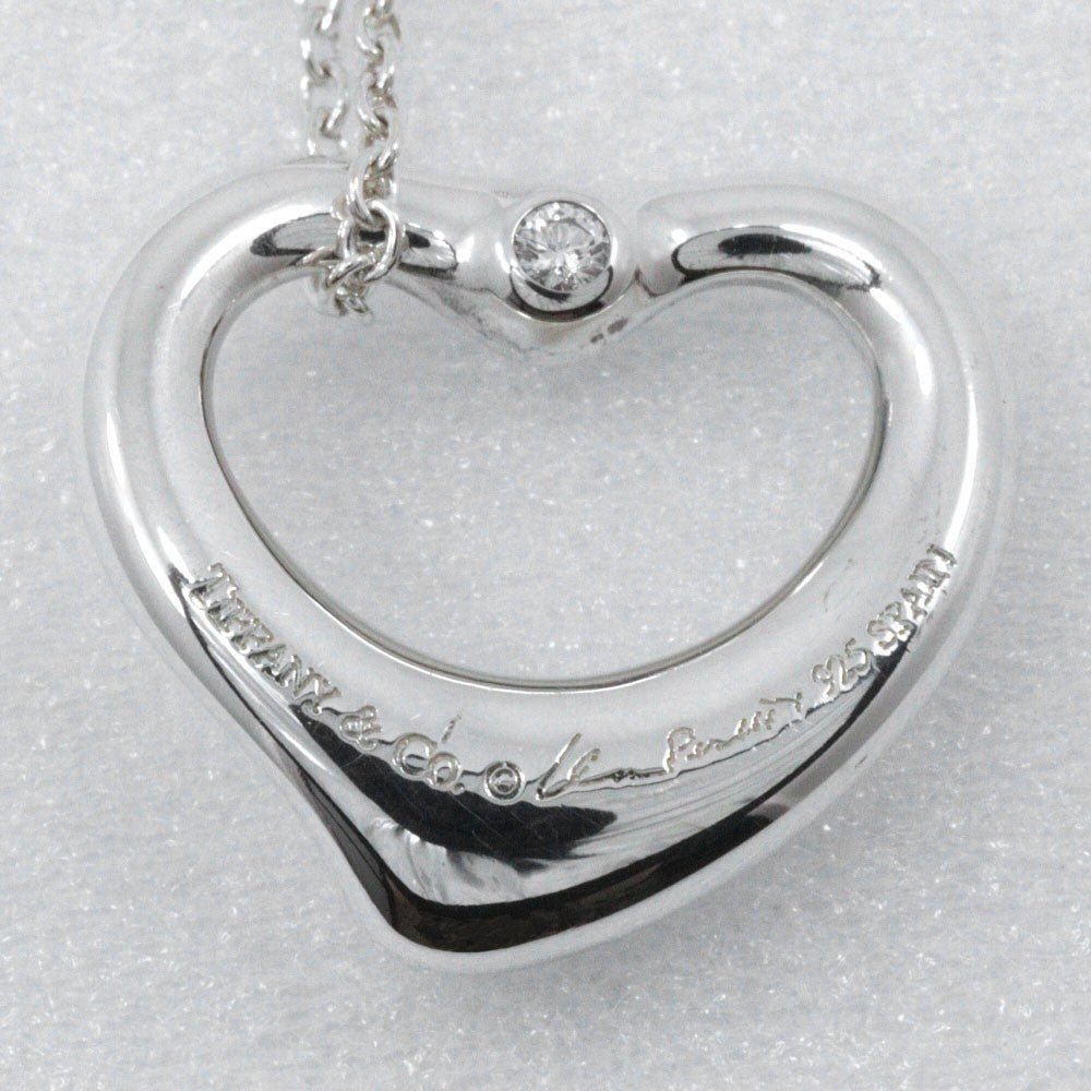 Tiffany & Co. Elsa Peretti Open Heart Pendant Sterling Silver With Diamond Silver Silver Necklace Jewelry (Pre-Owned)