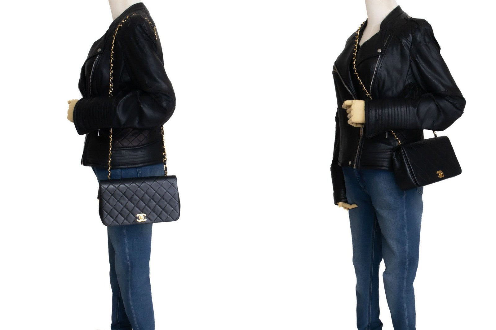 Chanel Vintage Full Flap Quilted Lambskin Black Leather Shoulder Bag Bag (Pre-Owned)