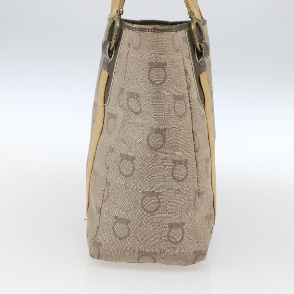 Salvatore Ferragamo Gancini Canvas Beige Canvas Handbag (Pre-Owned)