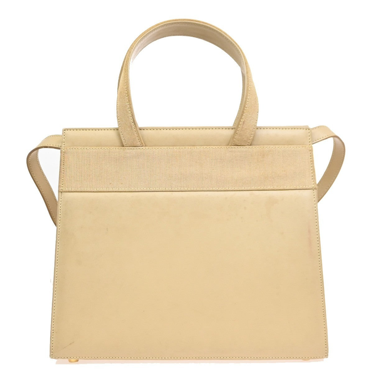 Salvatore Ferragamo Convertible Vara Bow Tote Leather Beige Leather Handbag (Pre-Owned)