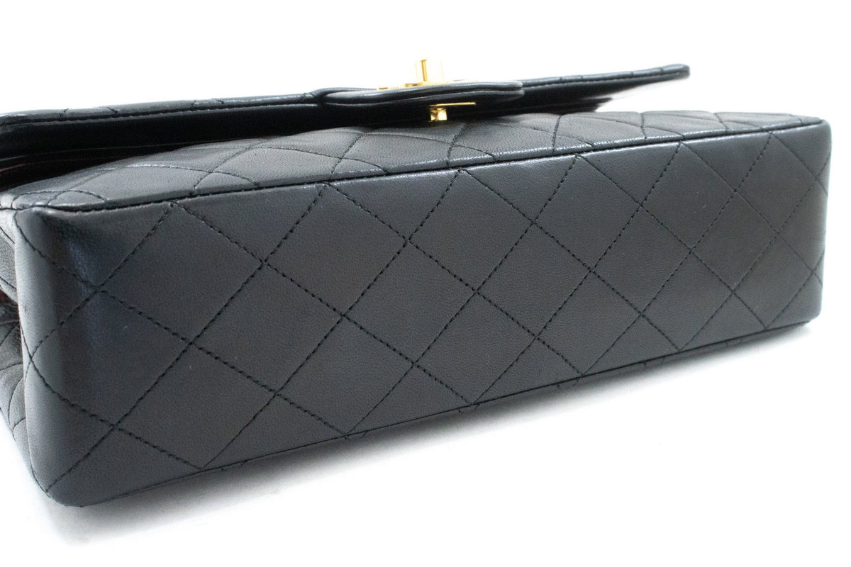 Chanel Classic Timeless Double Flap Quilted Lambskin Black Leather Handbag (Pre-Owned)
