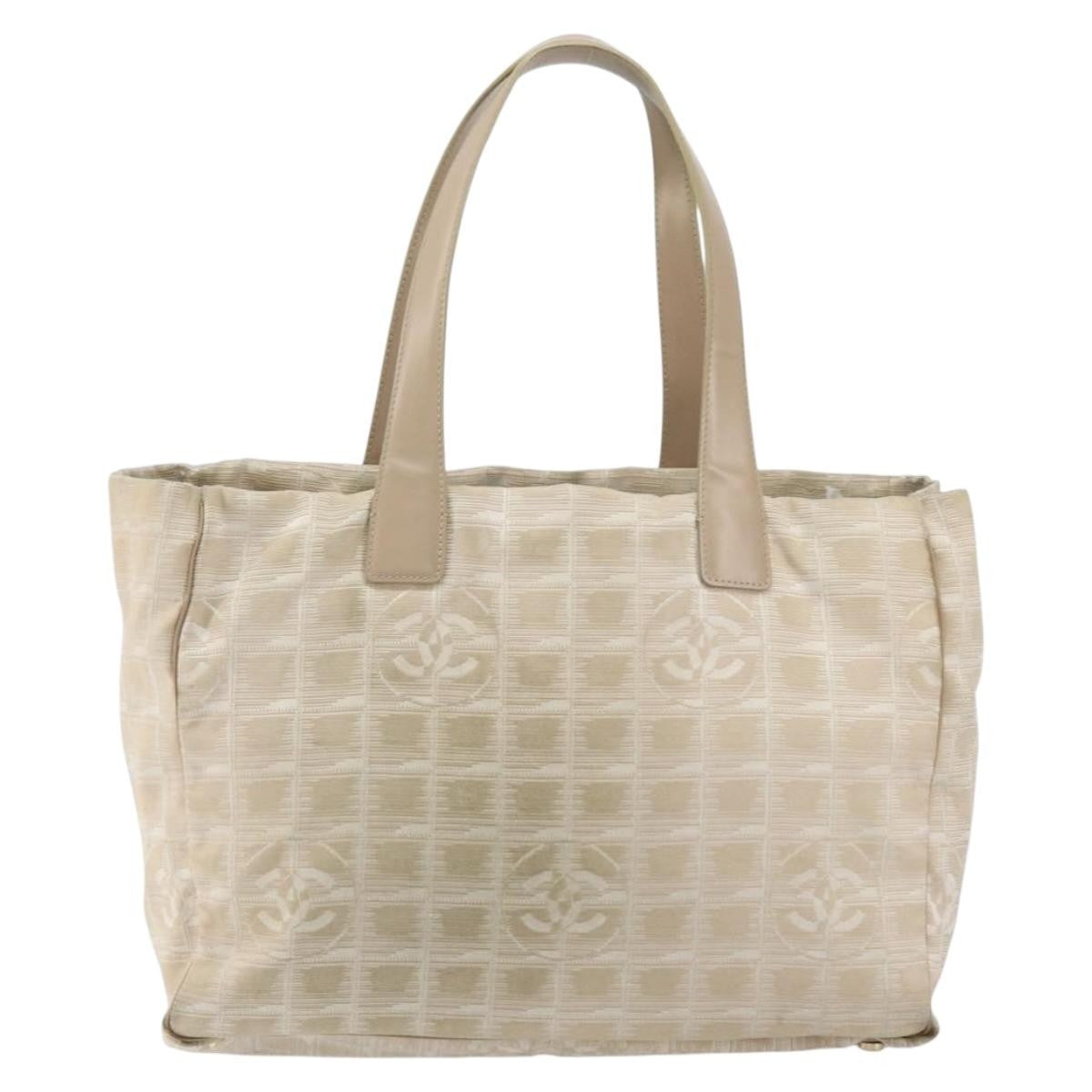 Chanel Travel Line Tote Nylon Beige Nylon Tote Bag Bag (Pre-Owned)