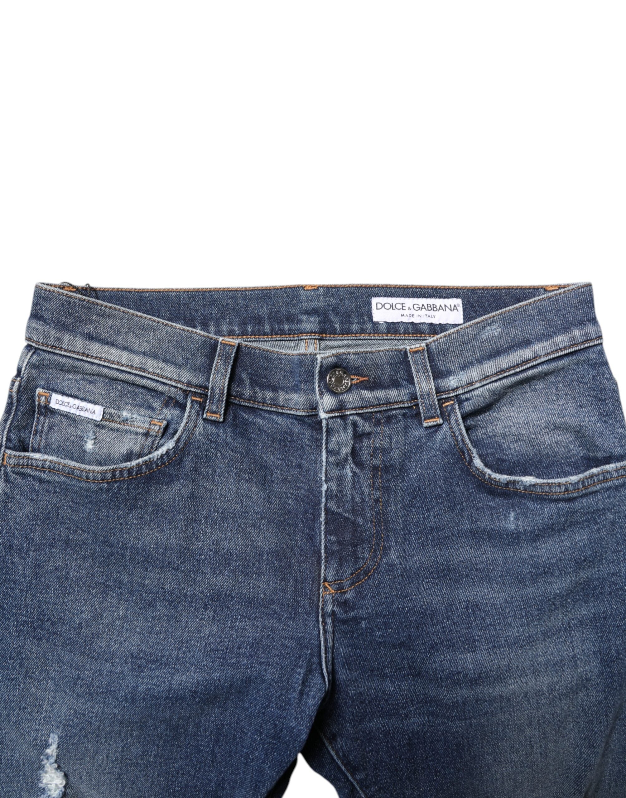 Dolce & Gabbana Blue Washed Skinny Cotton Tattered Denim Men's Jeans