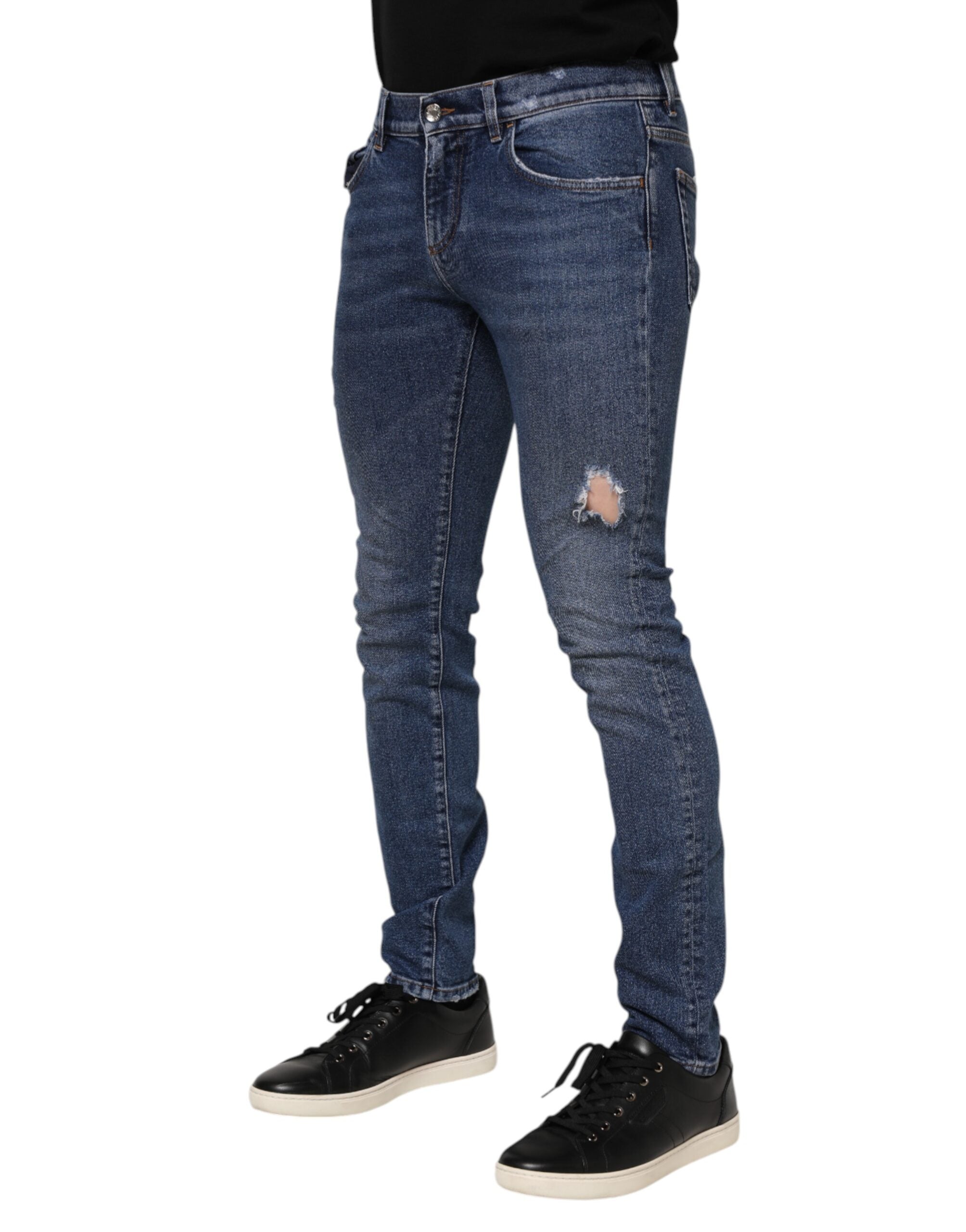 Dolce & Gabbana Blue Washed Skinny Cotton Tattered Denim Men's Jeans
