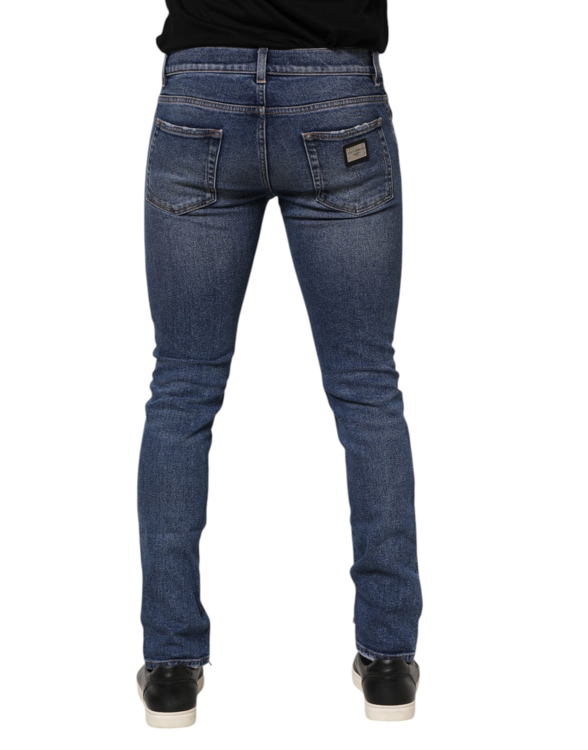 Dolce & Gabbana Blue Washed Skinny Cotton Tattered Denim Men's Jeans