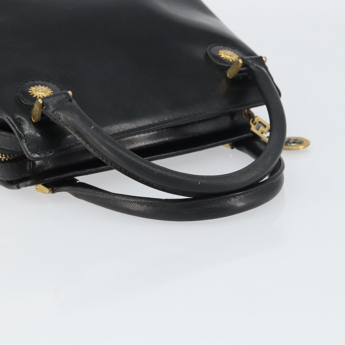 Versace Vintage Leather Black Leather Handbag (Pre-Owned)
