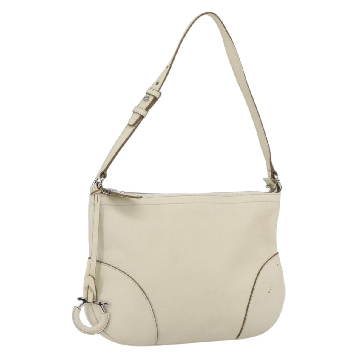 Salvatore Ferragamo Gancini Leather White Leather Shoulder Bag Bag (Pre-Owned)