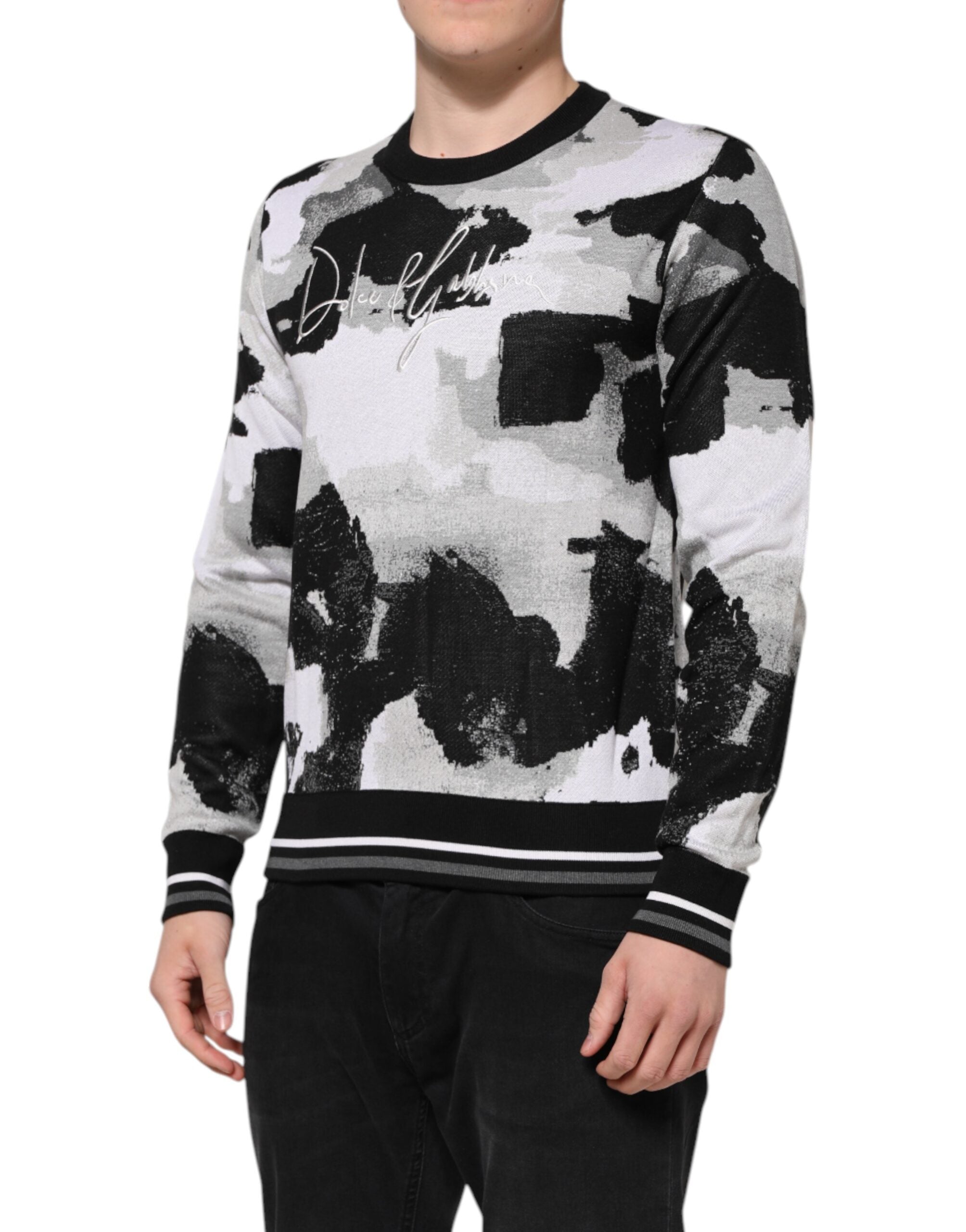 Dolce & Gabbana Multicolor Silk Camouflage Pullover Men's Sweater