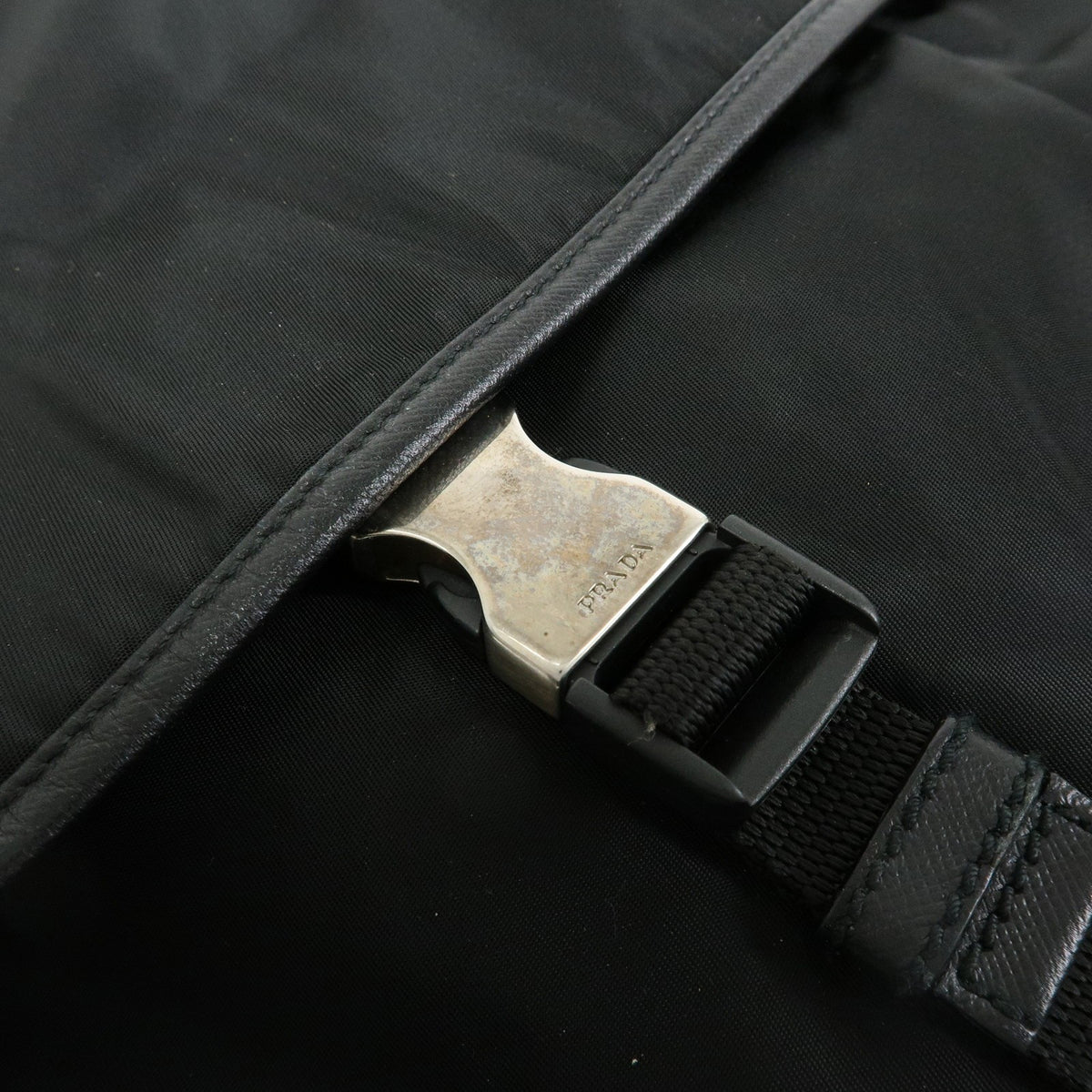 Prada Buckle Messenger Tessuto Black Nylon Handbag (Pre-Owned)