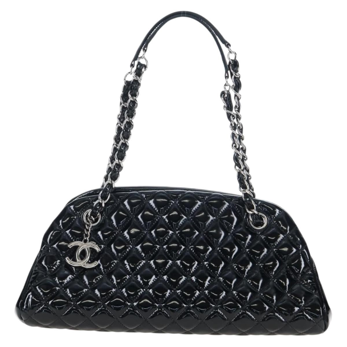 Chanel Just Mademoiselle Quilted Patent Black Patent_Leather Handbag (Pre-Owned)
