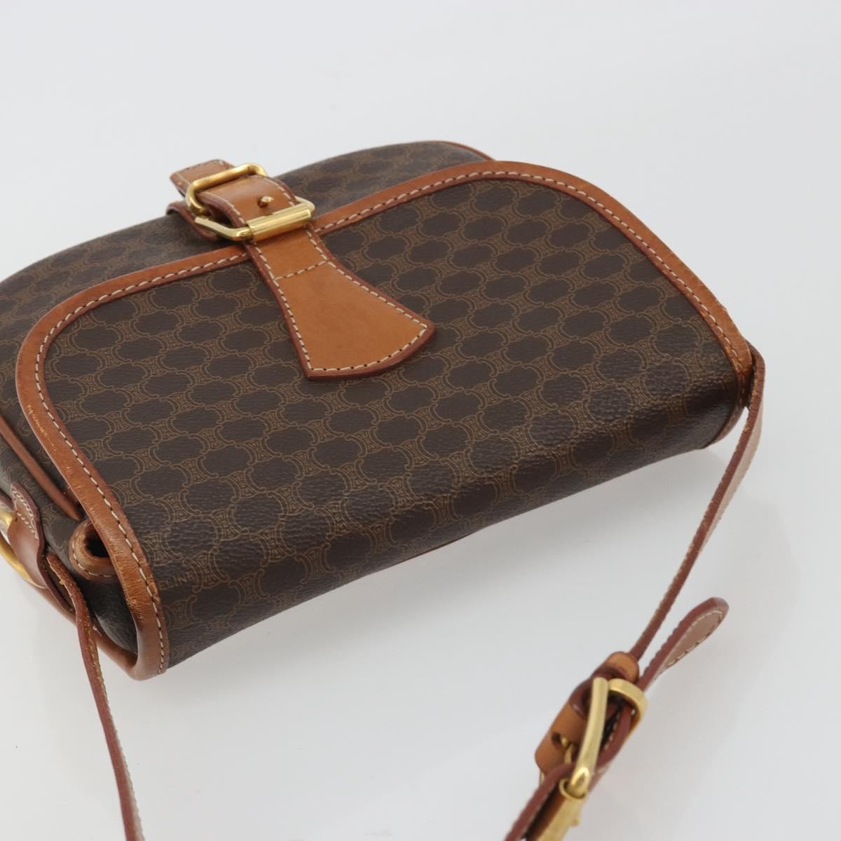 Celine Vintage Macadam Canvas And Leather Brown Canvas Shoulder Bag Bag (Pre-Owned)