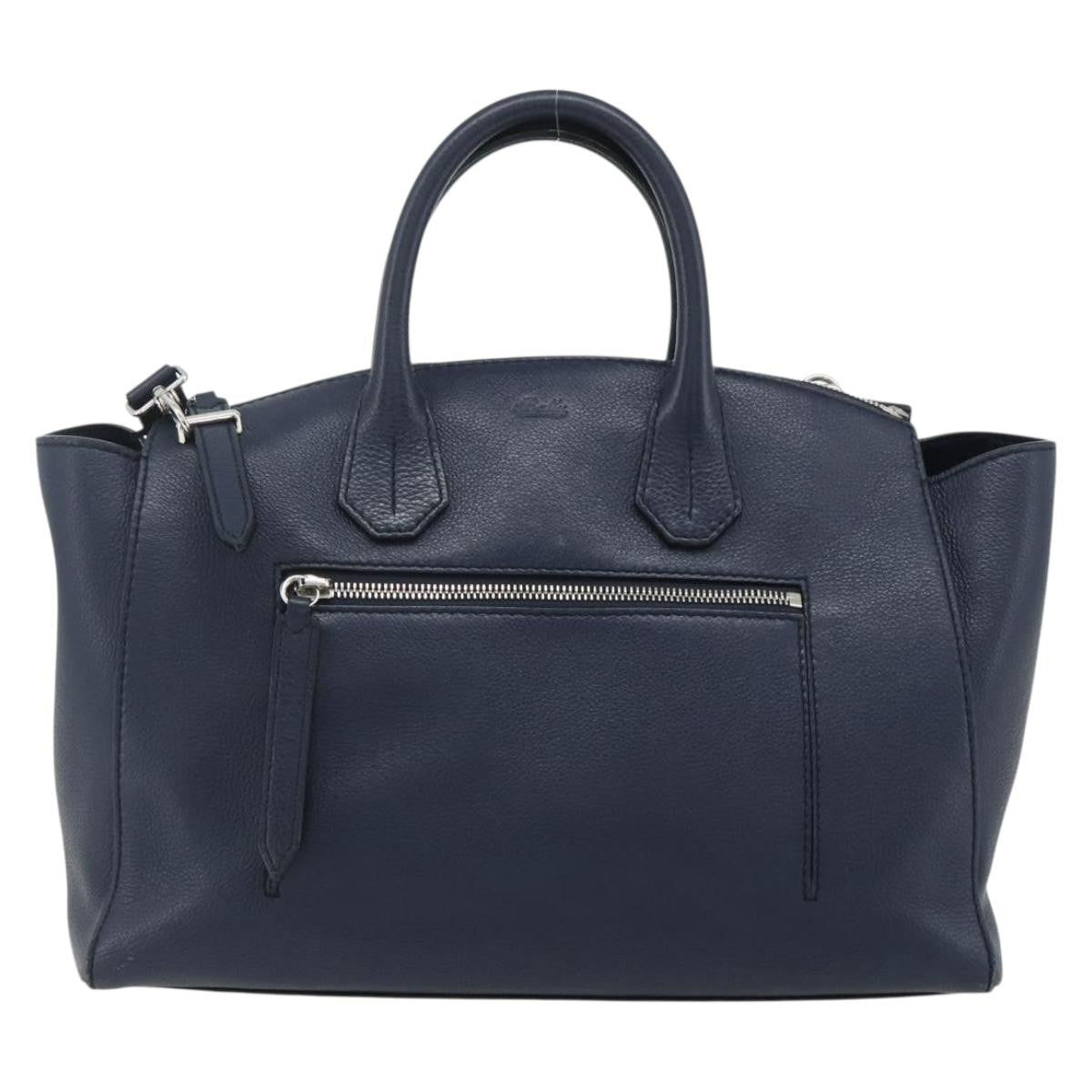 Bally Vintage Leather Navy Leather Handbag (Pre-Owned)