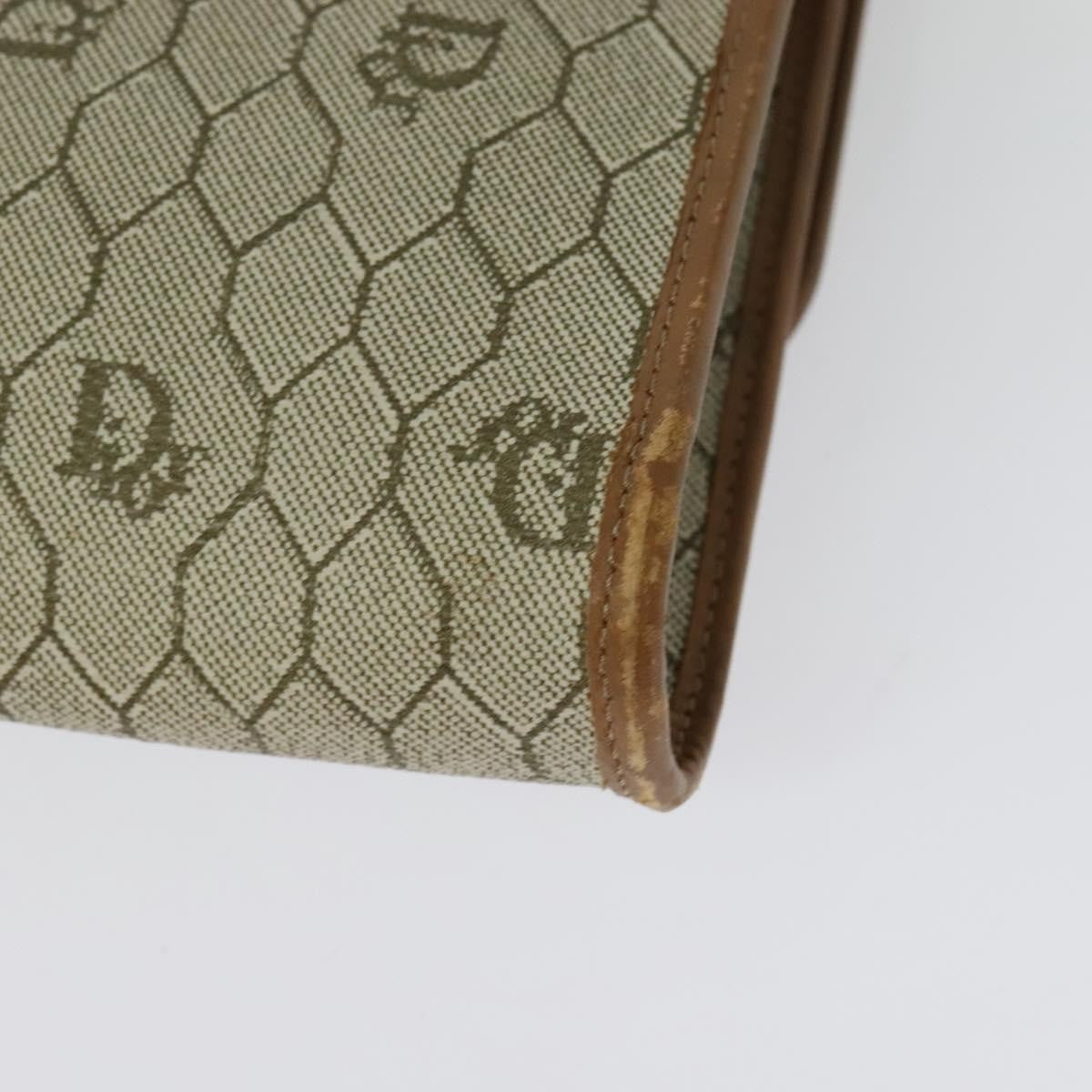 Christian Dior Vintage Honeycomb Chain Canvas Beige Canvas Bag (Pre-Owned)