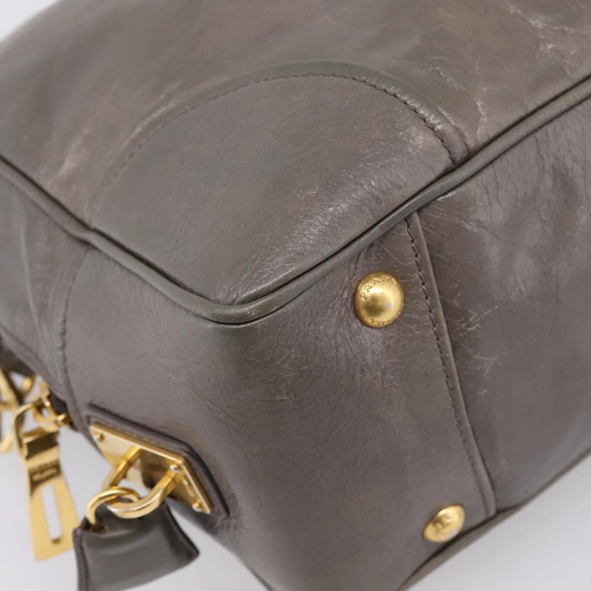 Prada Convertible Bauletto Vitello Shine Gray Leather Handbag (Pre-Owned)