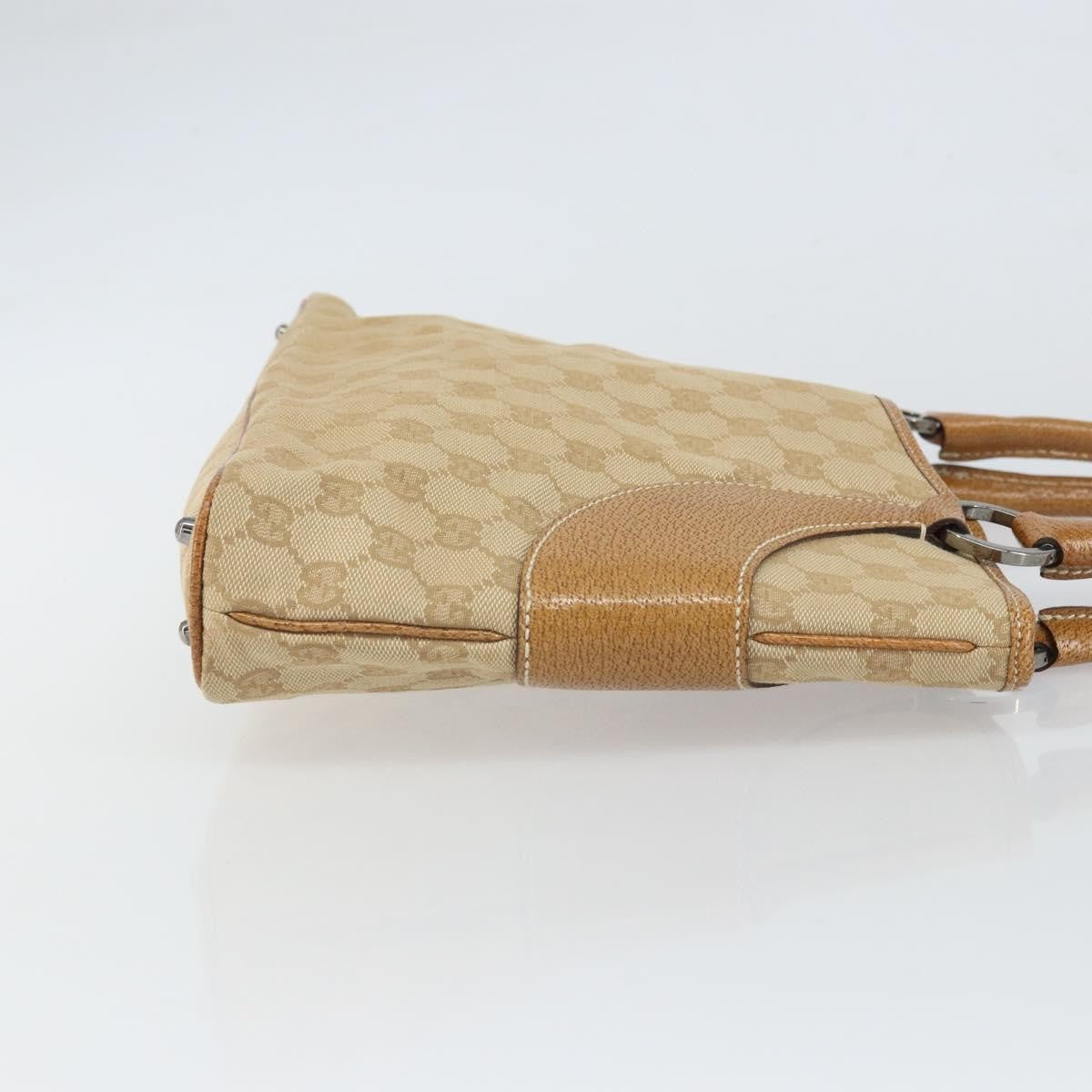 Gucci Vintage Ring Tote Gg Canvas With Leather Beige Canvas Tote Bag Bag (Pre-Owned)