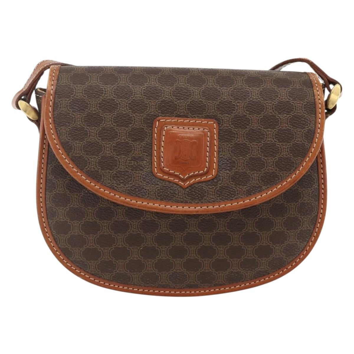 Celine Vintage Macadam Canvas And Leather Brown Canvas Shoulder Bag Bag (Pre-Owned)