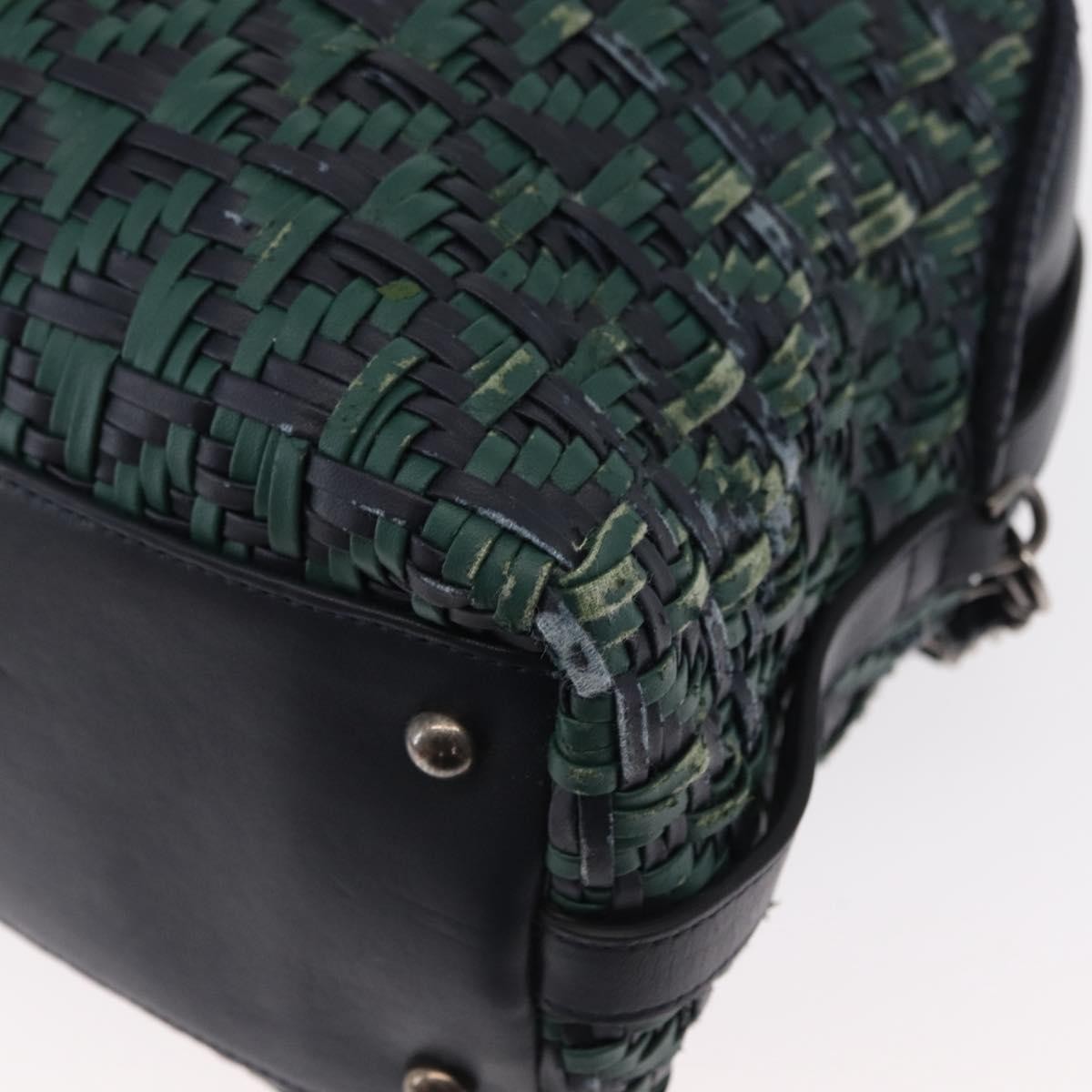 Chanel Convertible Chain Bowler Woven Calfskin Green Leather Handbag (Pre-Owned)