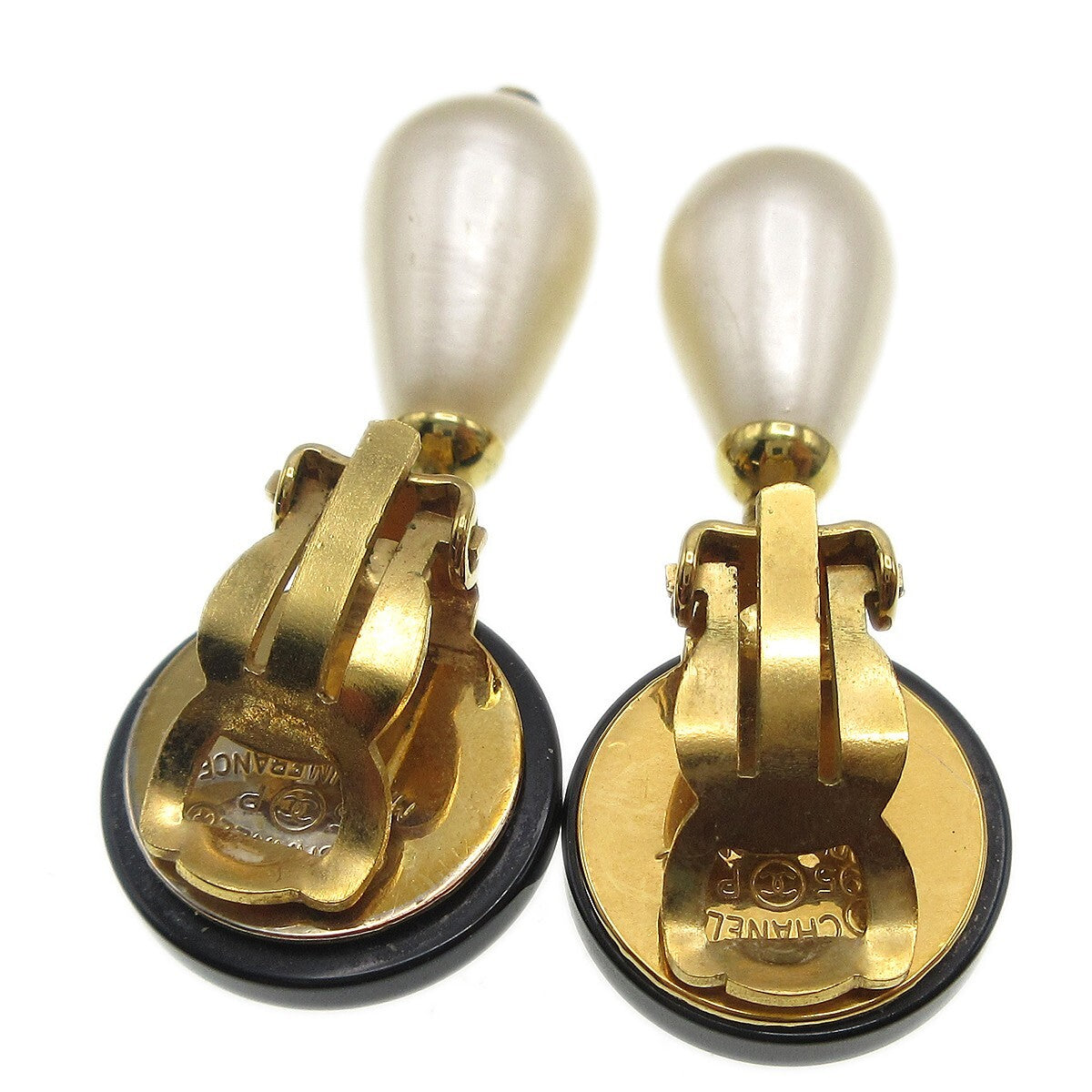 Chanel Cc Dangle Metal With Faux Pearl Gold Gold_Plated Earrings Jewelry (Pre-Owned)