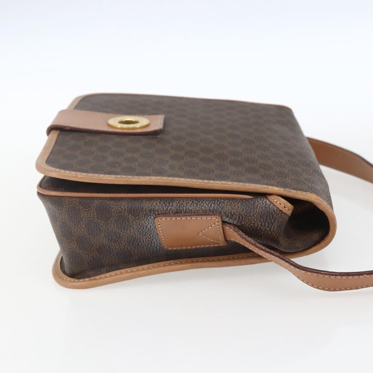 Celine Vintage Macadam Circle Logo Canvas And Leather Brown Canvas Shoulder Bag Bag (Pre-Owned)