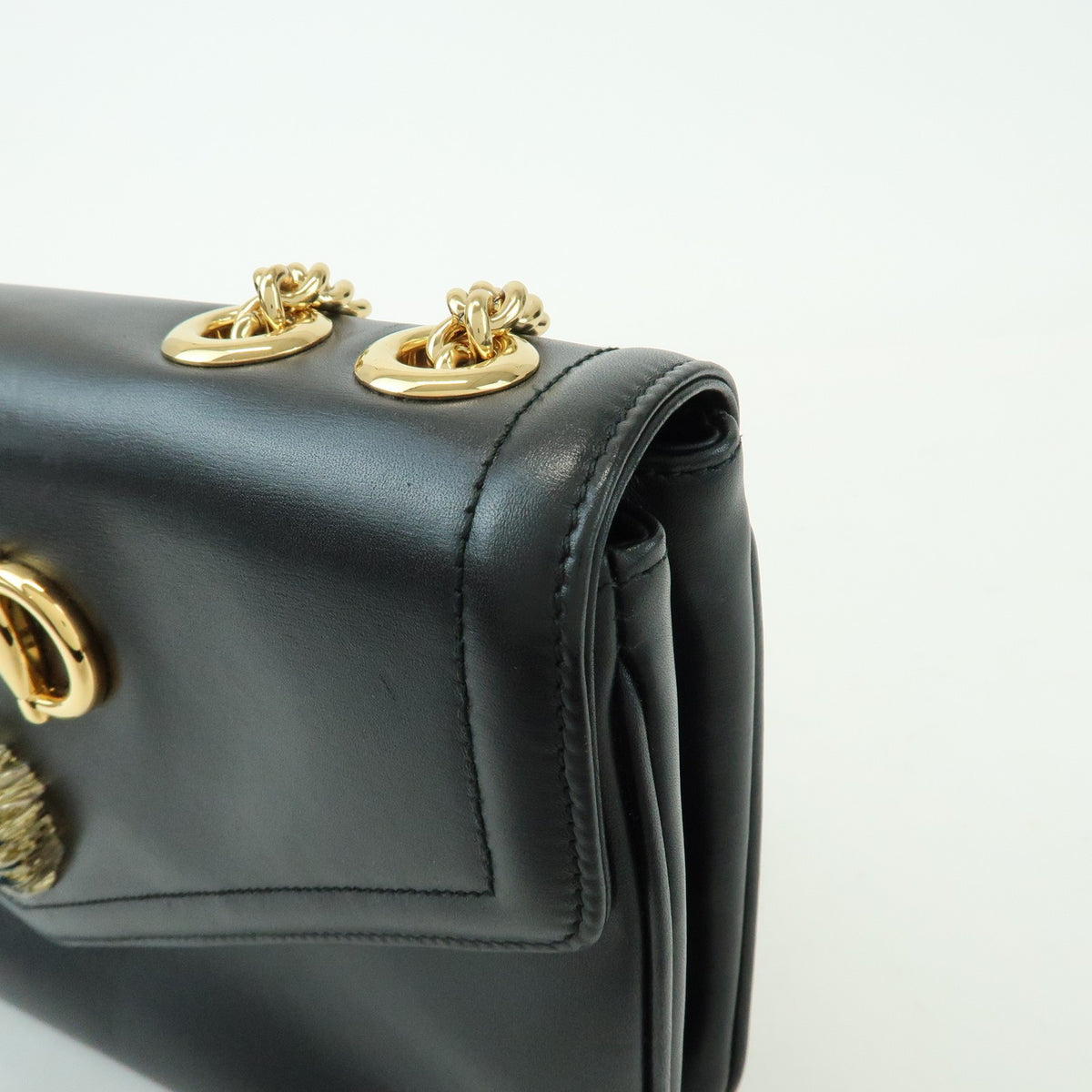 Gucci Rajah Chain Leather Black Leather Tote Bag Bag (Pre-Owned)