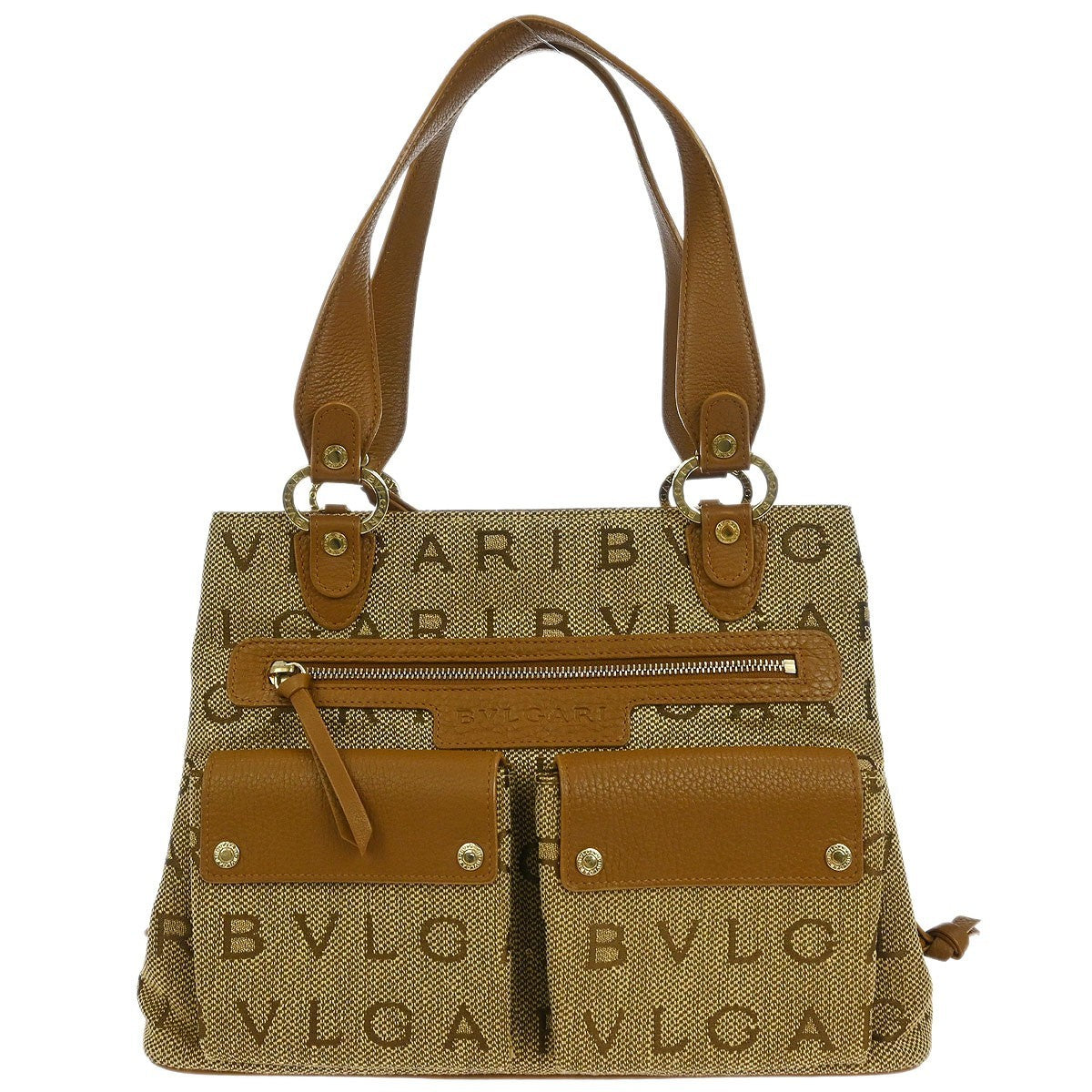 Bvlgari Logomania Canvas Brown Canvas Handbag (Pre-Owned)