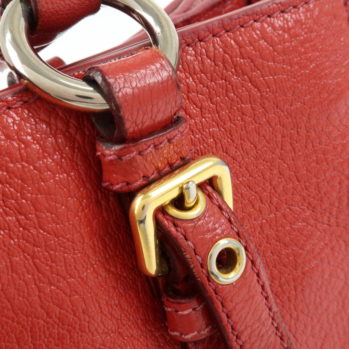 Miu Miu Madras Convertible Lock Leather Red Leather Tote Bag Bag (Pre-Owned)