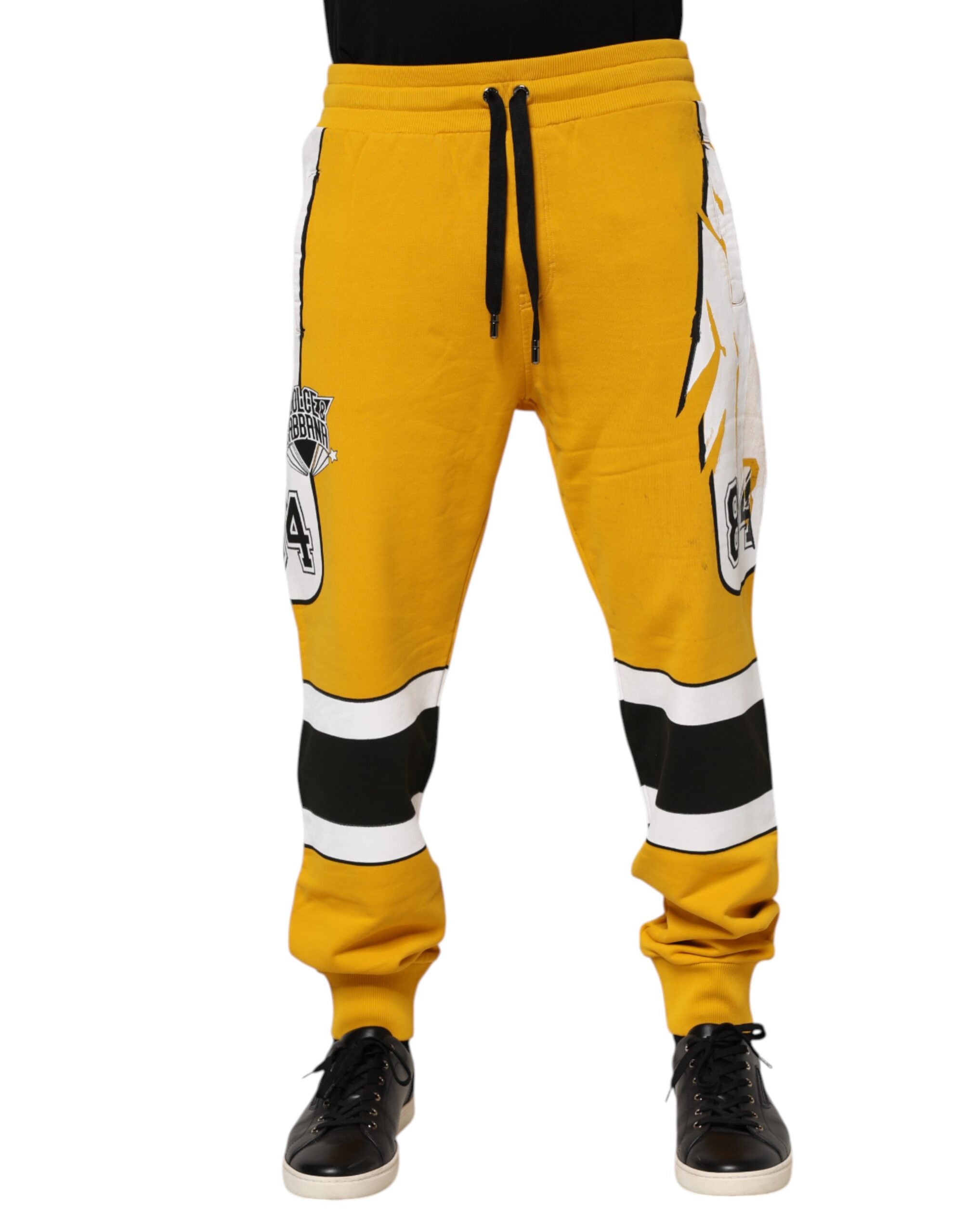 Dolce & Gabbana Yellow Cotton Printed SweatMen's Jogger Men's Pants (Pre-Owned)