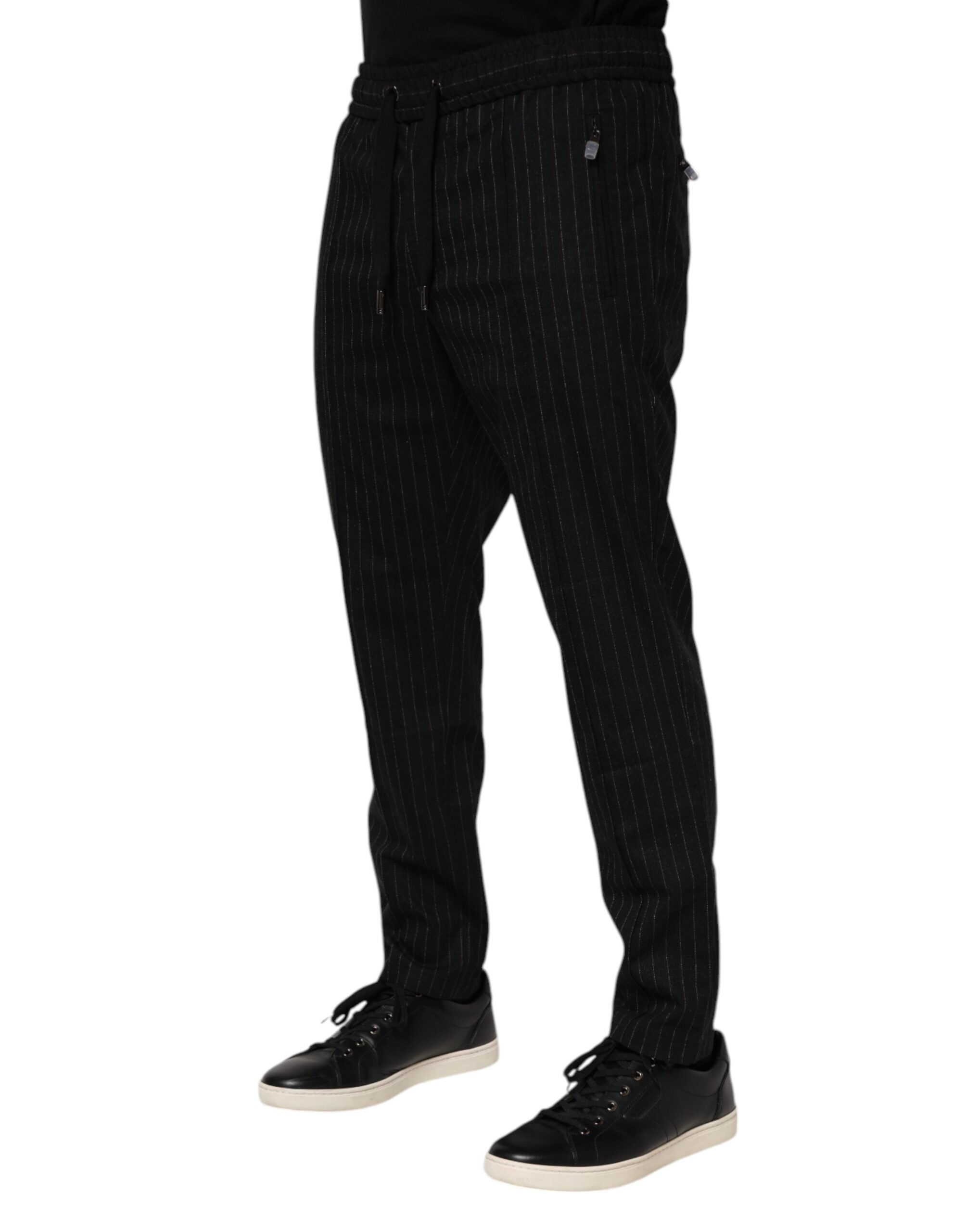 Dolce & Gabbana Black Striped Wool Men Jogger Men's Pants