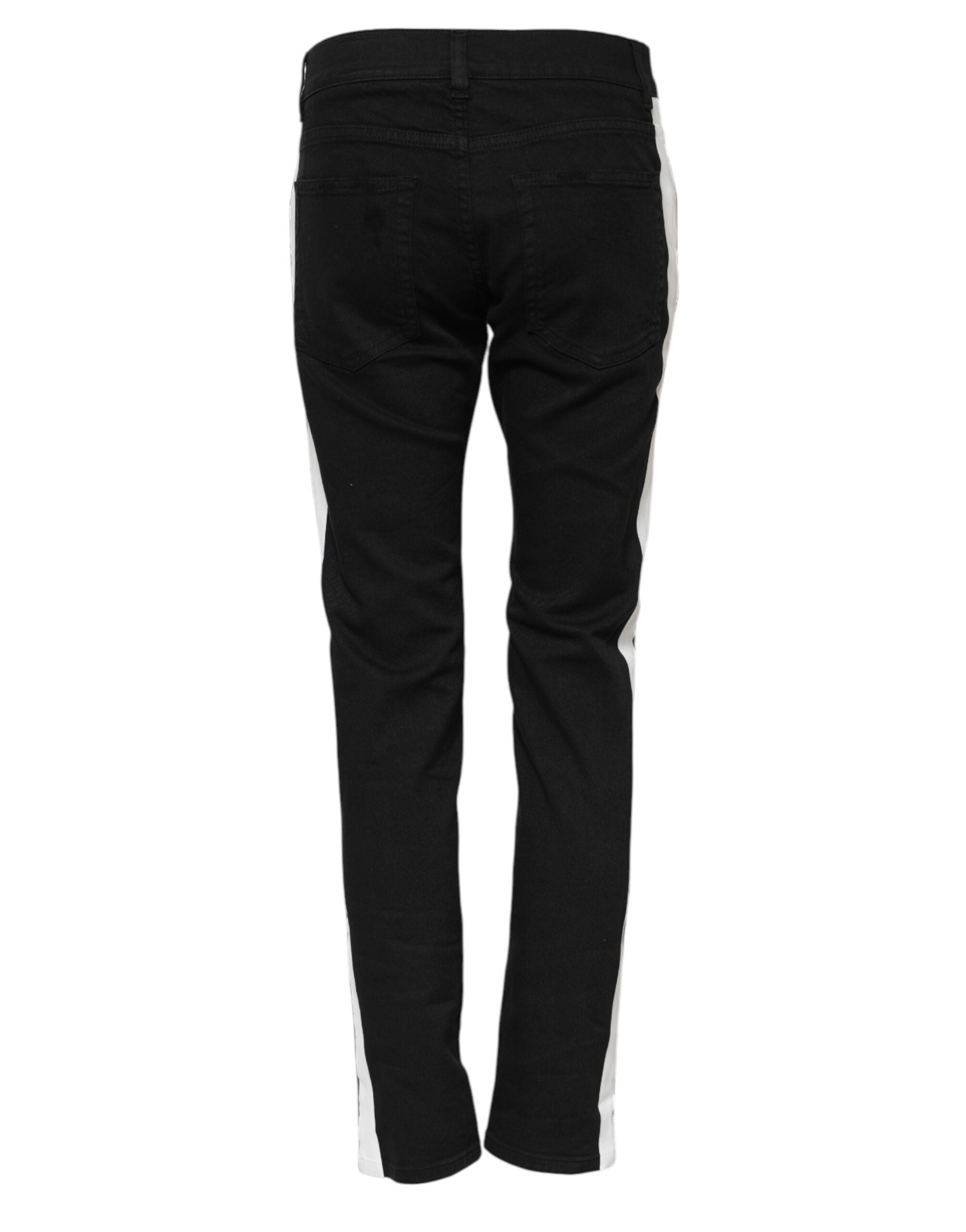 Dolce & Gabbana Black Tattered White Lining Skinny Denim Men's Jeans