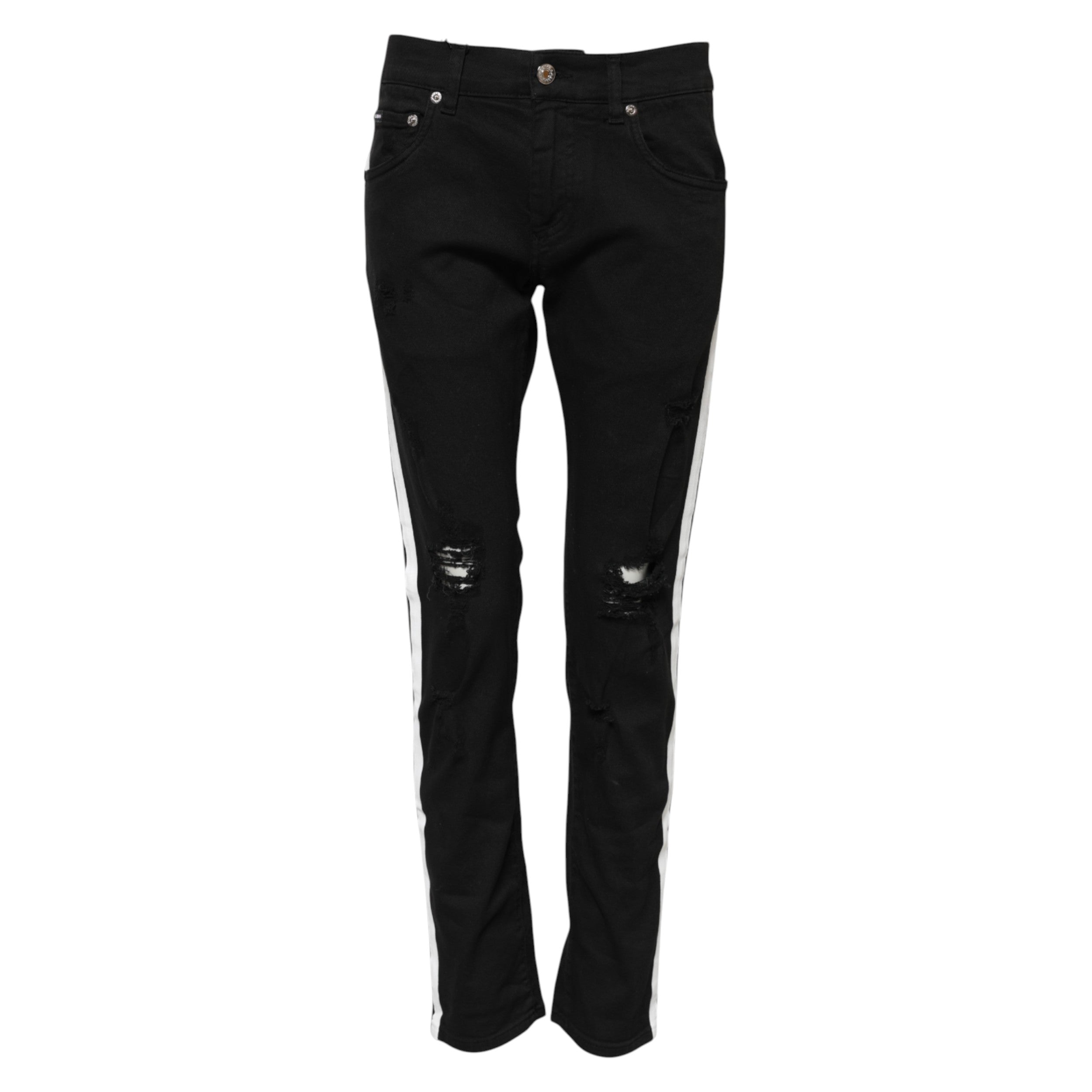 Dolce & Gabbana Black Tattered White Lining Skinny Denim Men's Jeans