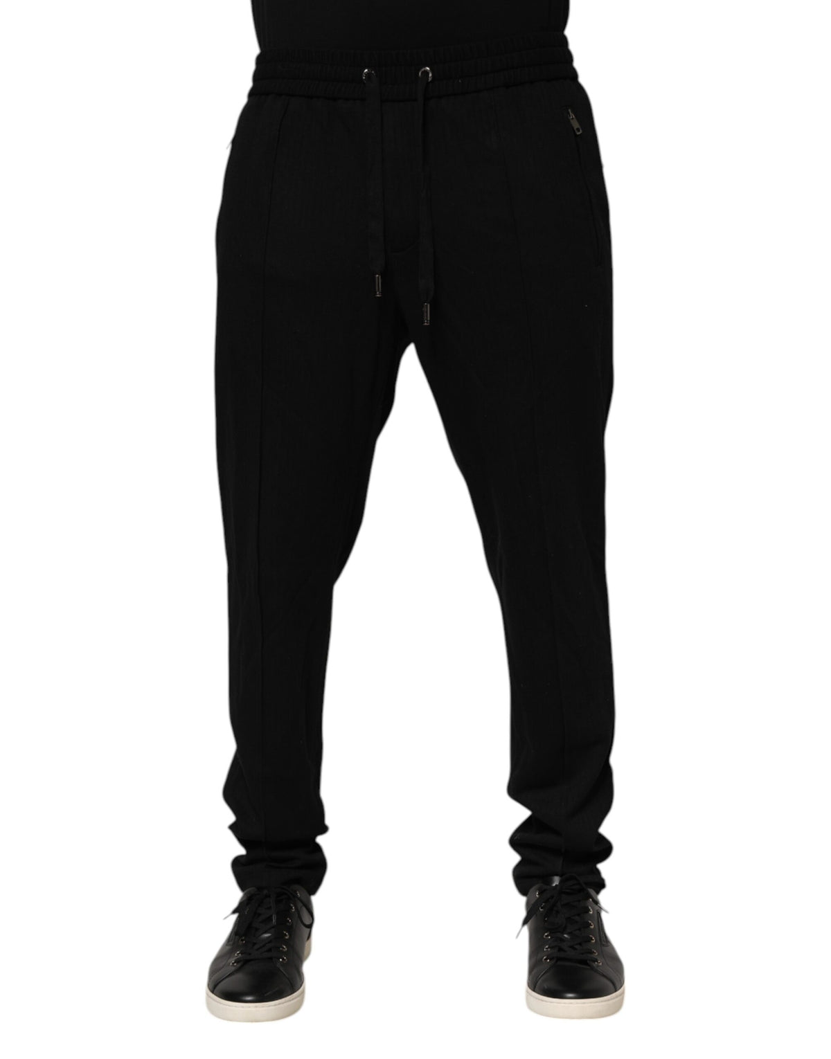 Dolce & Gabbana Black Viscose Skinny Logo Men Jogger Men's Pants