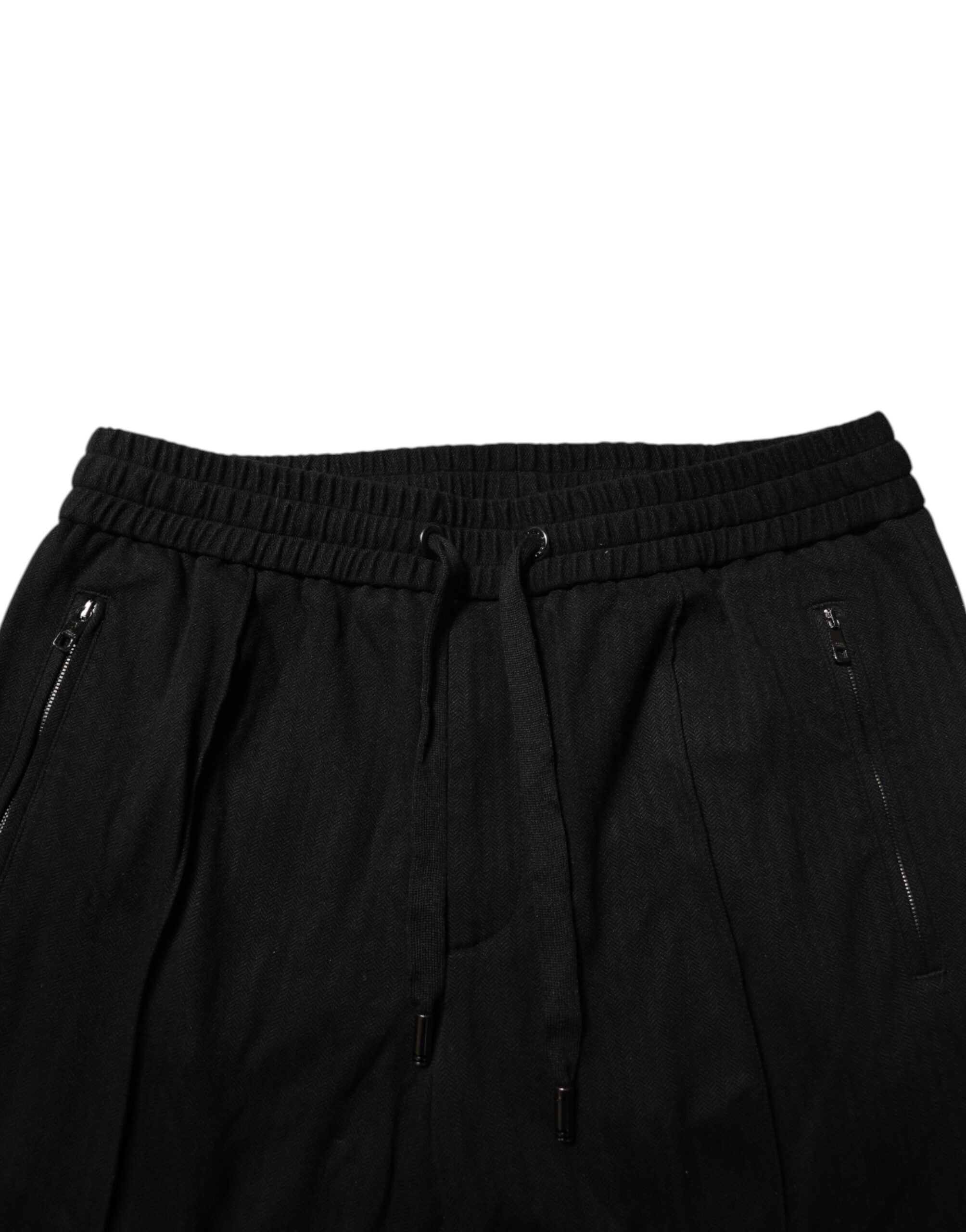 Dolce & Gabbana Black Viscose Skinny Logo Men Jogger Men's Pants
