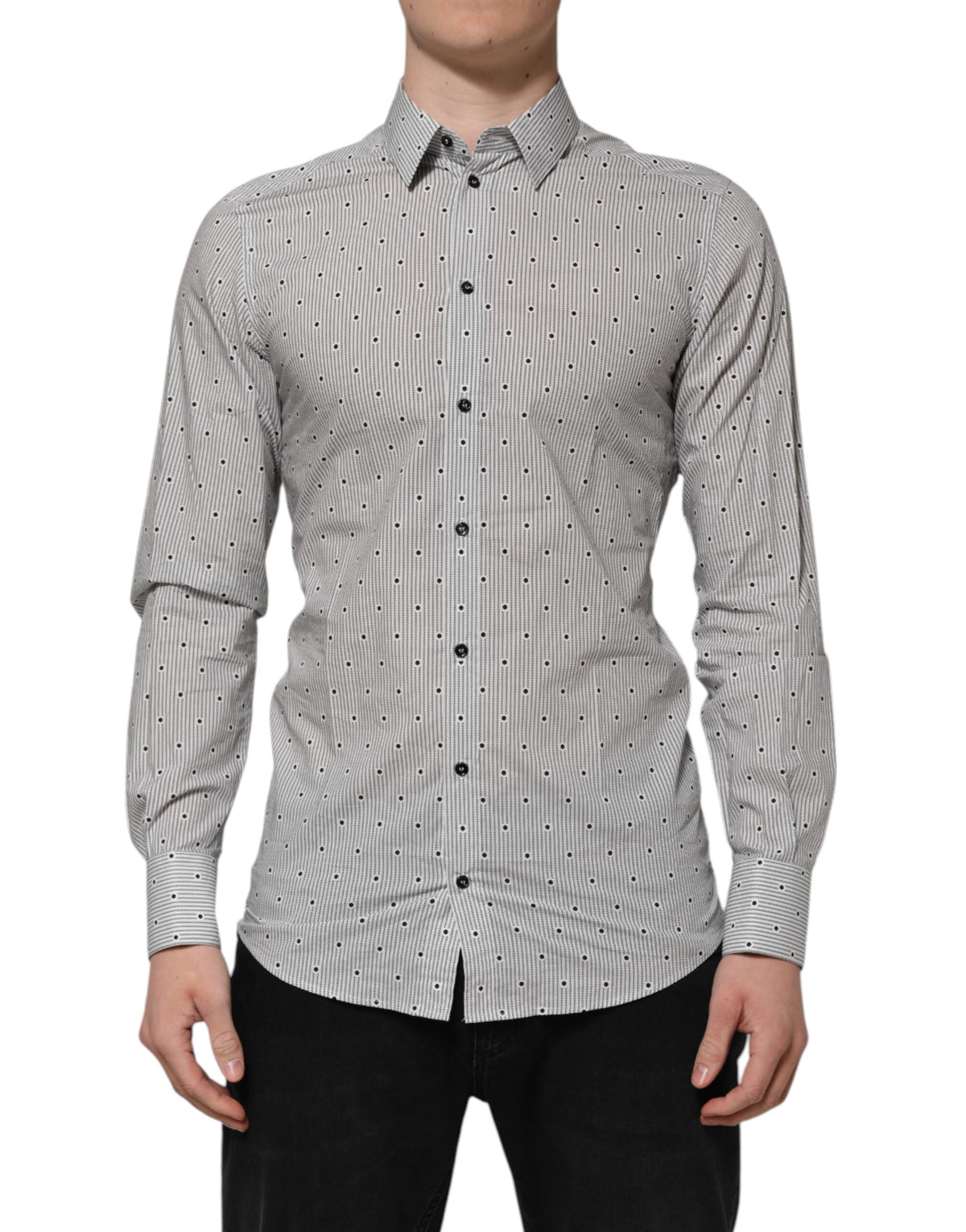 Dolce & Gabbana Gray Dotted Semi Fitted GOLD Men Formal Men's Shirt
